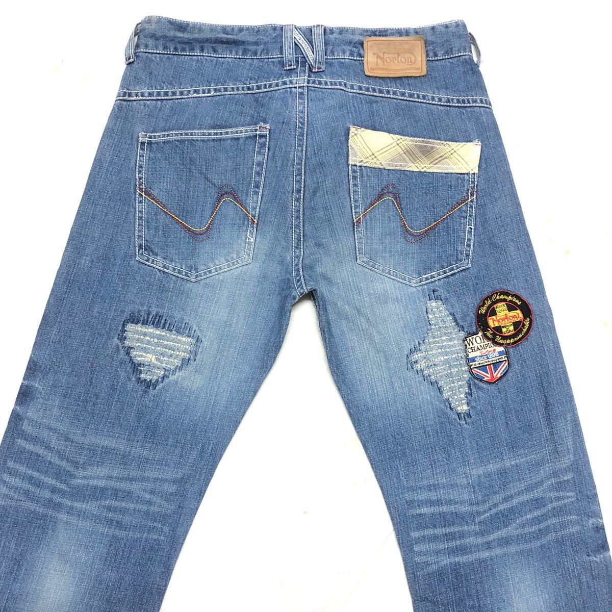 Norton Norton Motorcycle Patchwork Distressed Denim Size US 33 - 17 Thumbnail