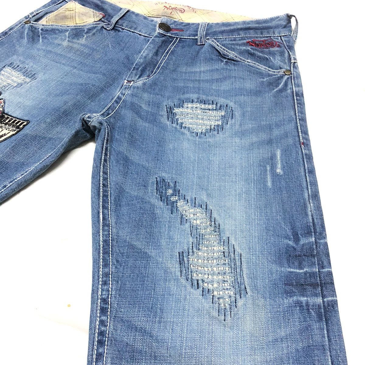 Norton Norton Motorcycle Patchwork Distressed Denim Size US 33 - 5 Thumbnail