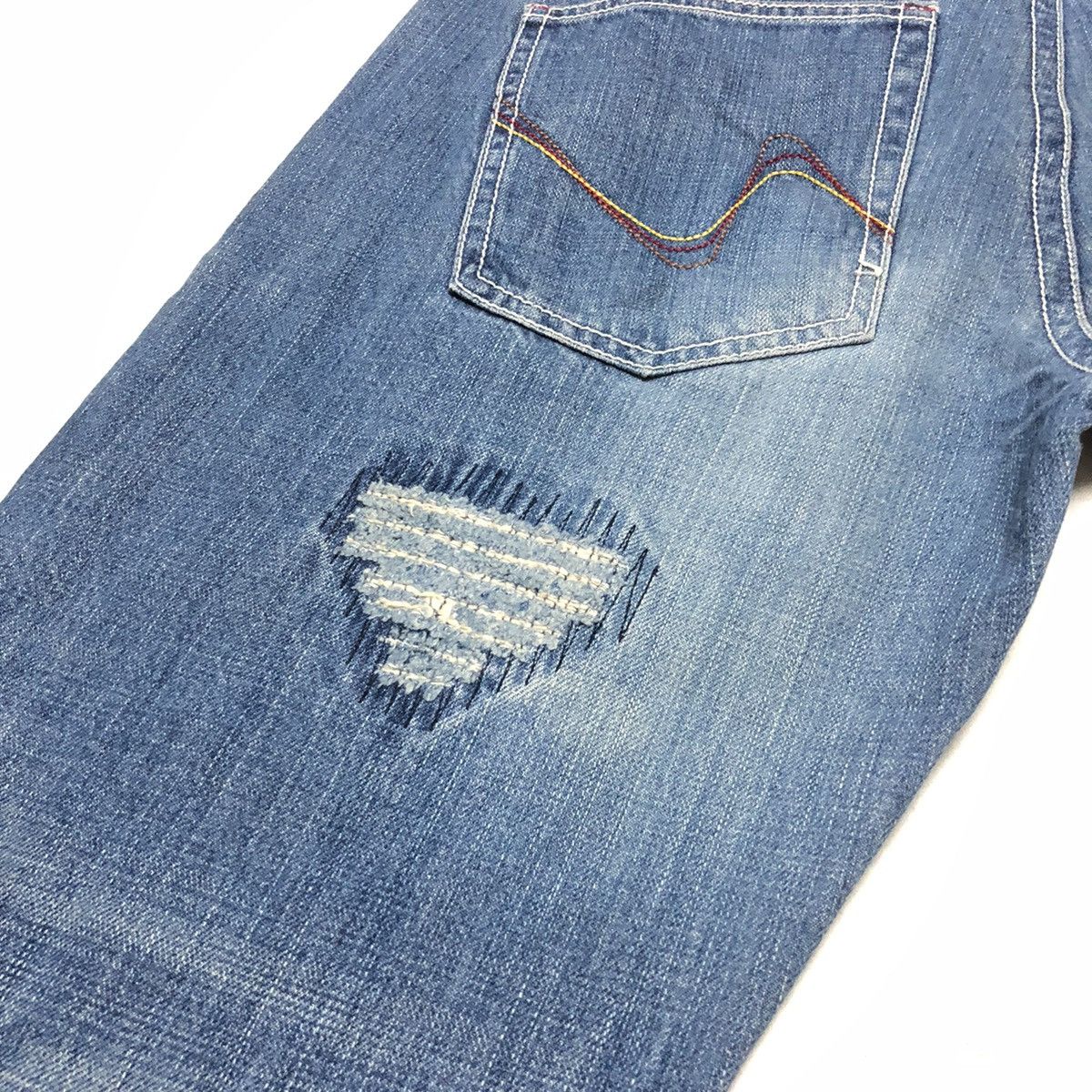 Norton Norton Motorcycle Patchwork Distressed Denim Size US 33 - 15 Thumbnail