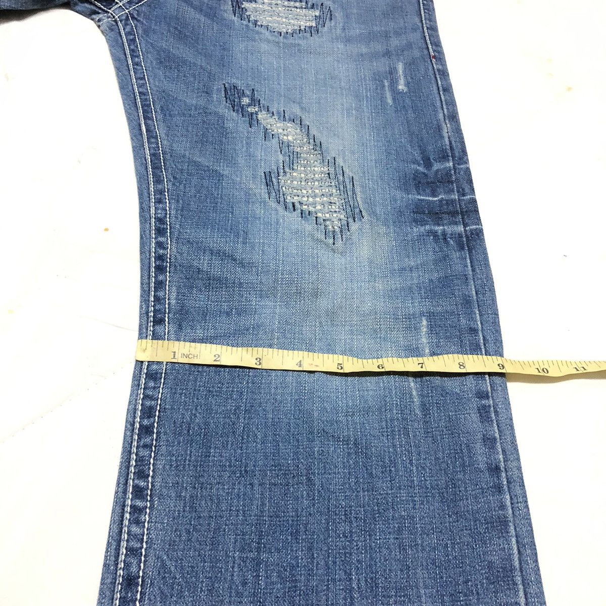Norton Norton Motorcycle Patchwork Distressed Denim Size US 33 - 11 Thumbnail