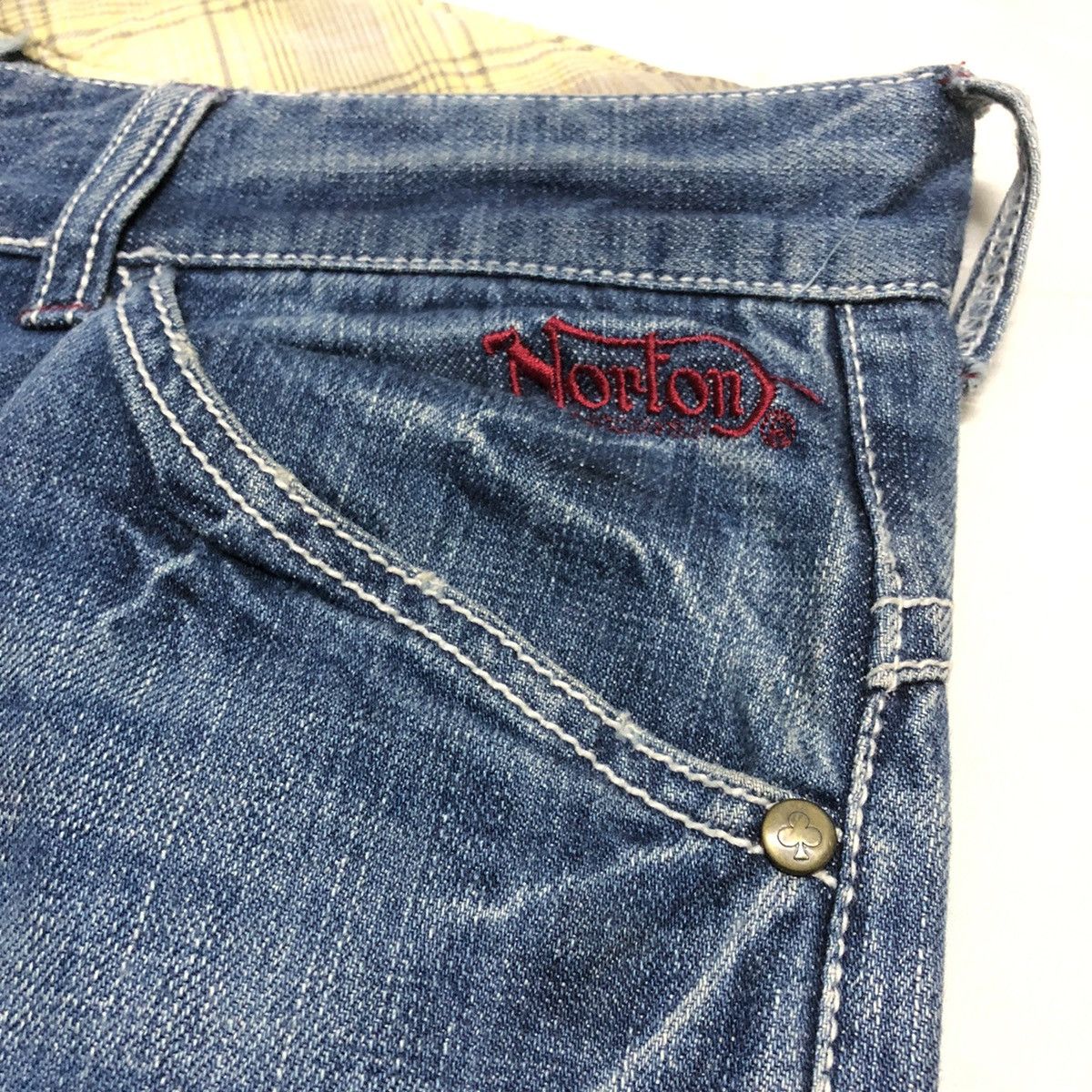 Norton Norton Motorcycle Patchwork Distressed Denim Size US 33 - 4 Thumbnail
