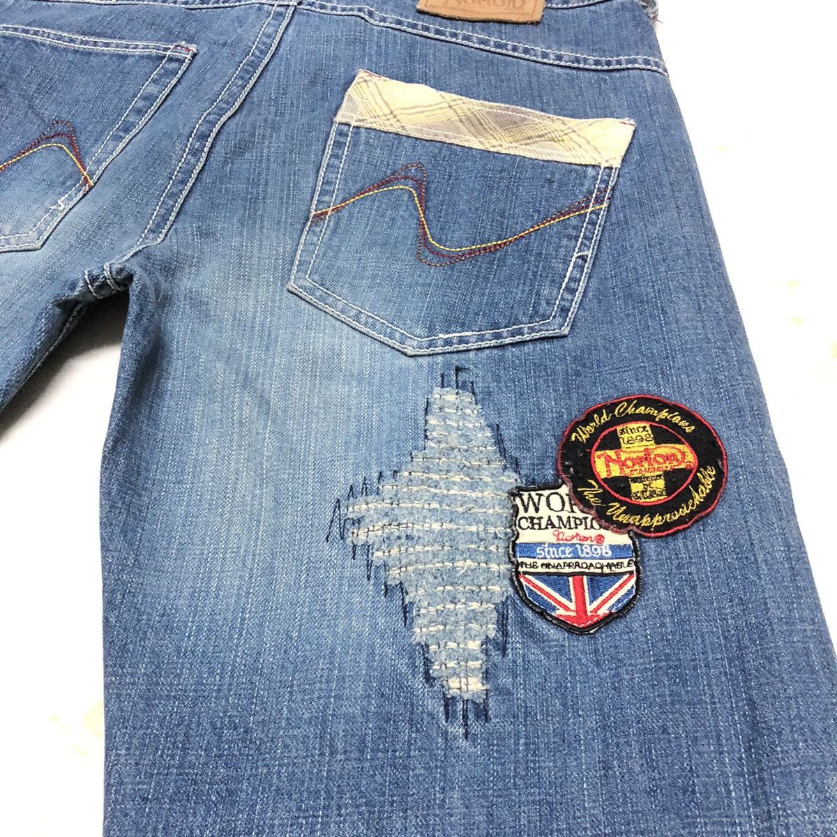 Norton Norton Motorcycle Patchwork Distressed Denim Size US 33 - 14 Thumbnail