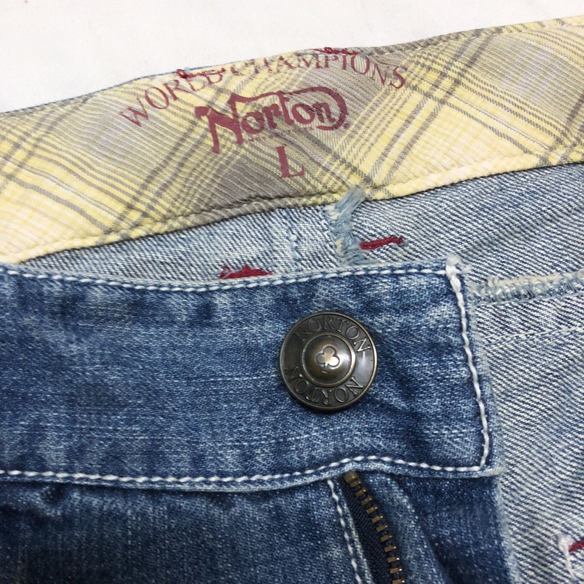 Norton Norton Motorcycle Patchwork Distressed Denim Size US 33 - 2 Thumbnail