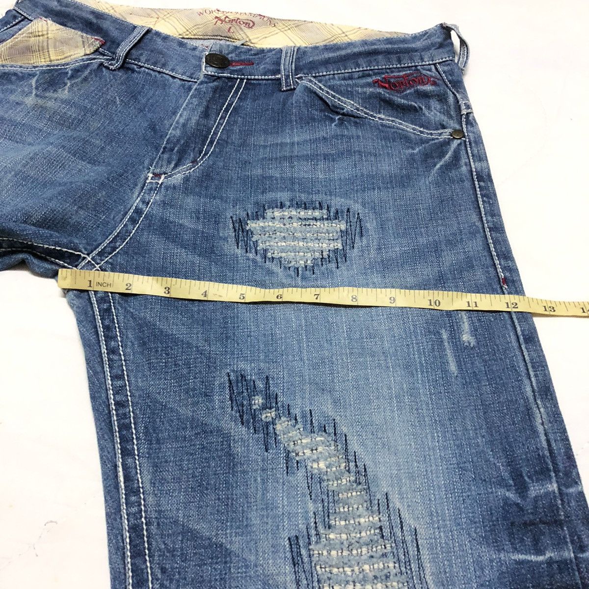 Norton Norton Motorcycle Patchwork Distressed Denim Size US 33 - 8 Thumbnail