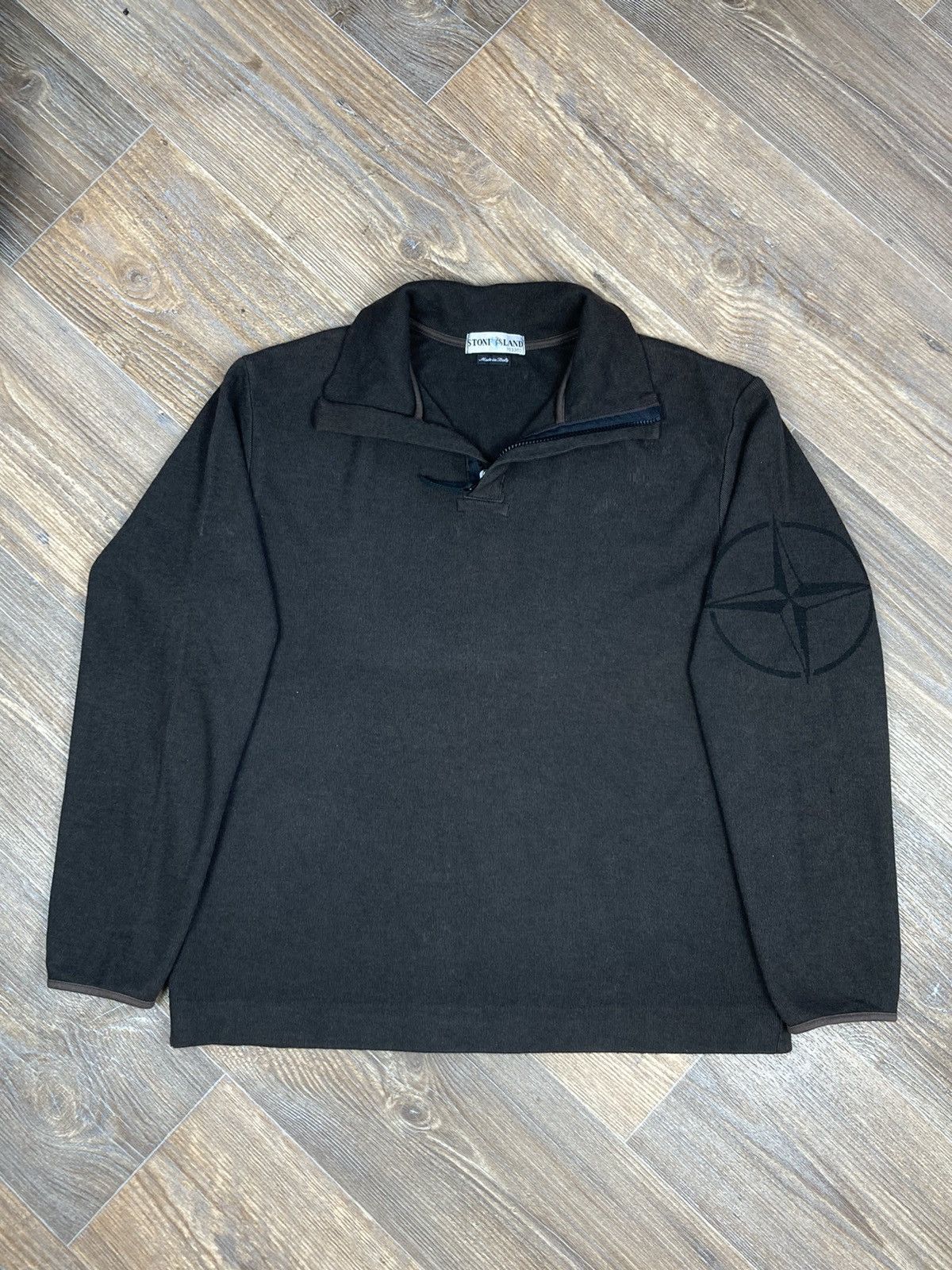 Stone Island × Vintage Vintage Stone Island big logo wool 1/4 zip brown sweater Size US M / EU 48-50 / 2 - 2 Thumbnail