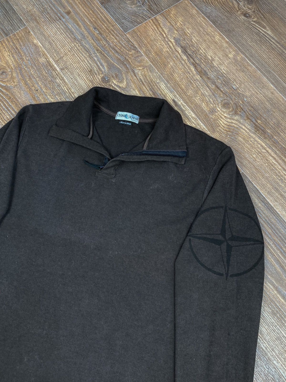 Stone Island × Vintage Vintage Stone Island big logo wool 1/4 zip brown sweater Size US M / EU 48-50 / 2 - 1 Thumbnail