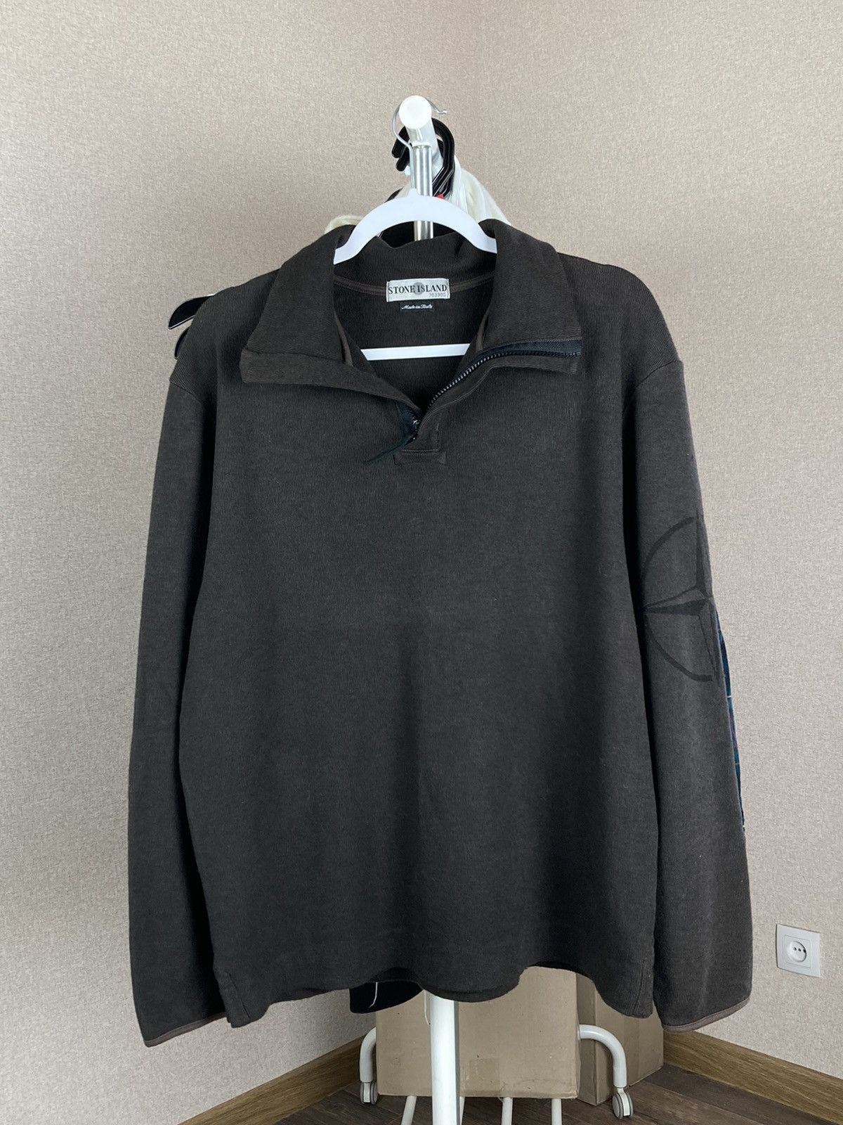 Stone Island × Vintage Vintage Stone Island big logo wool 1/4 zip brown sweater Size US M / EU 48-50 / 2 - 3 Thumbnail