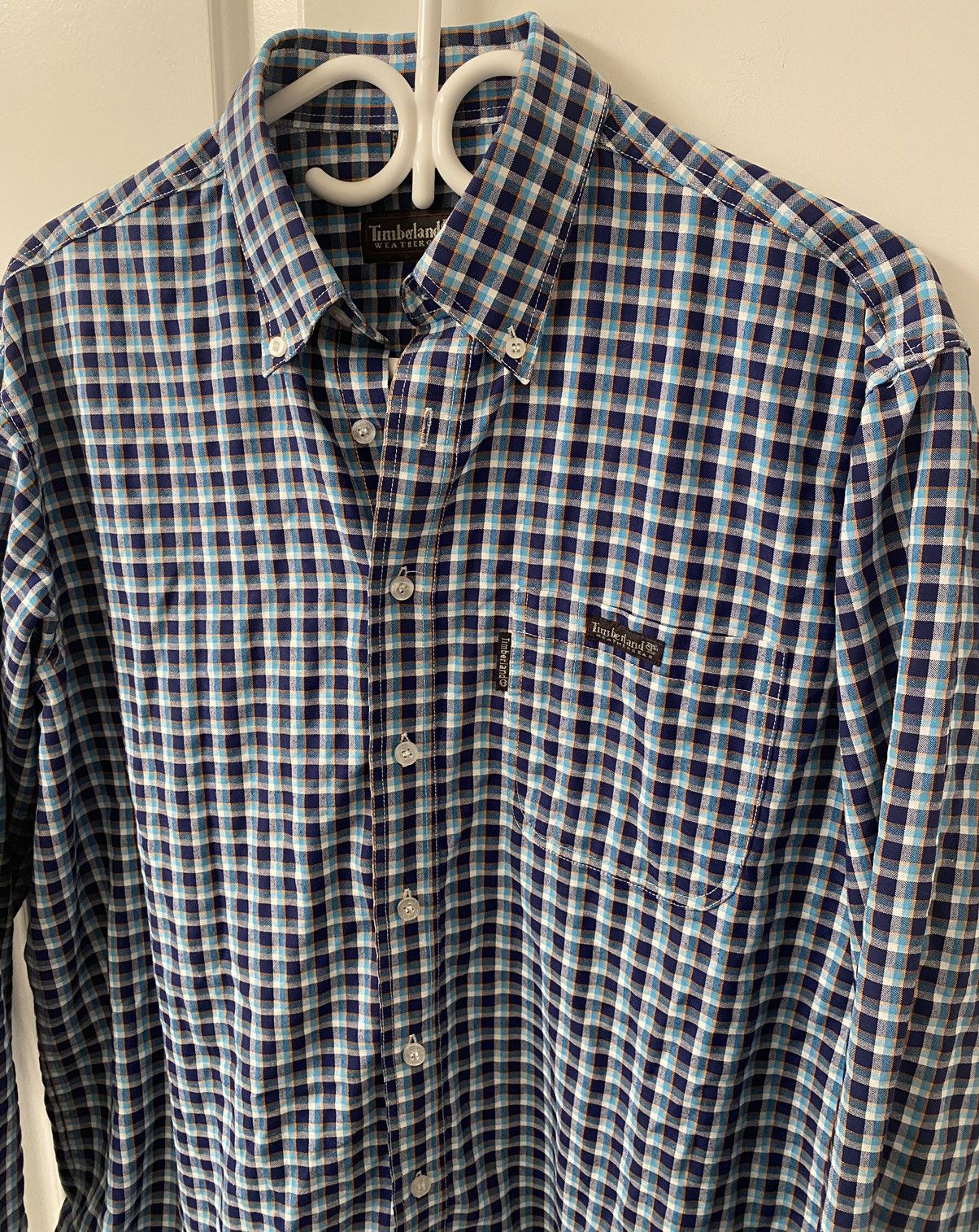 Timberland × Vintage Vintage Timberland Weathergear Blue Plaid Button Up Shirt Size US M / EU 48-50 / 2 - 3 Thumbnail
