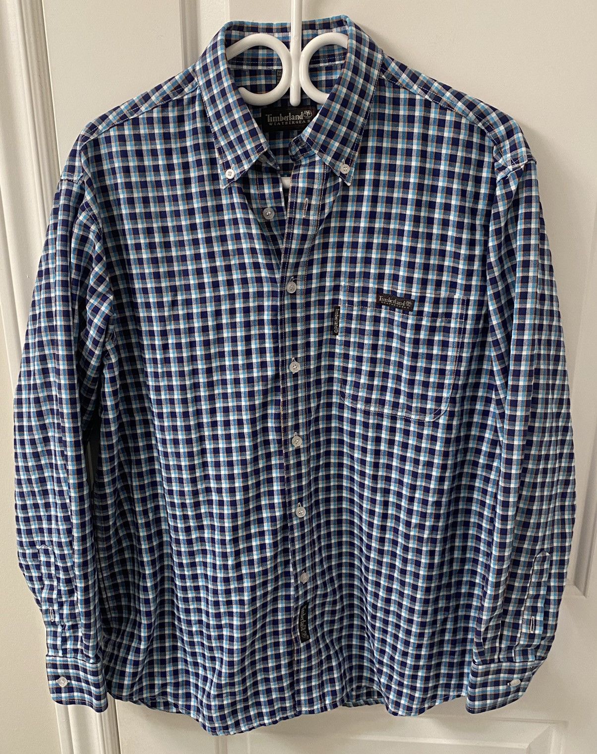 Timberland × Vintage Vintage Timberland Weathergear Blue Plaid Button Up Shirt Size US M / EU 48-50 / 2 - 1 Thumbnail