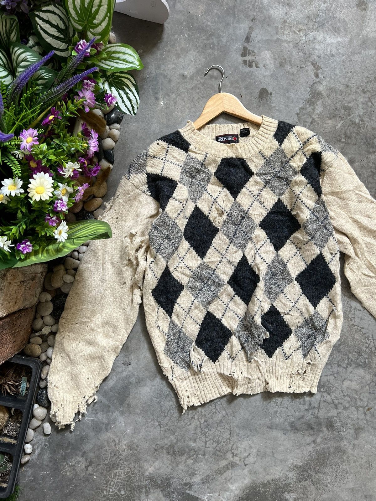 Vintage SICK 🔥 Trashed Knitwear LuckyStrike Kurt Cobain Size US L / EU 52-54 / 3 - 3 Thumbnail