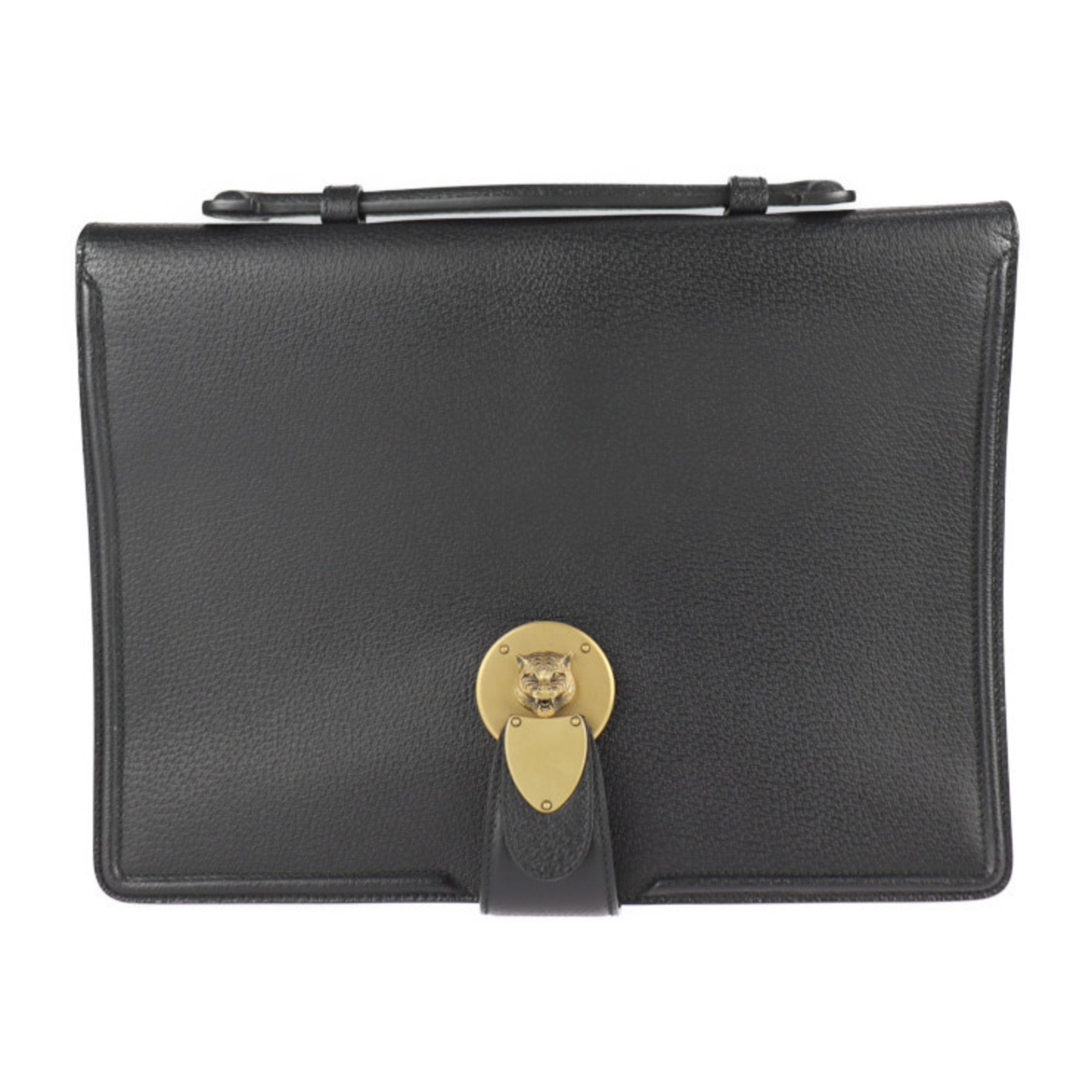 Gucci Business Bag 495655 Leather Black Cat Head Clutch