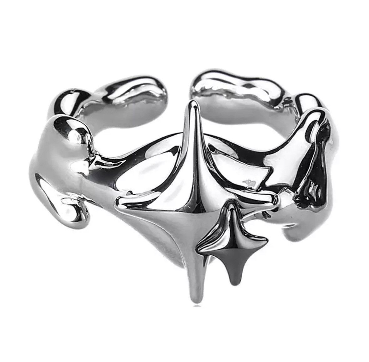 Handmade Abstract Star Ring Silver Slime Modern Punk Art Psychedelic Size ONE SIZE - 1 Thumbnail