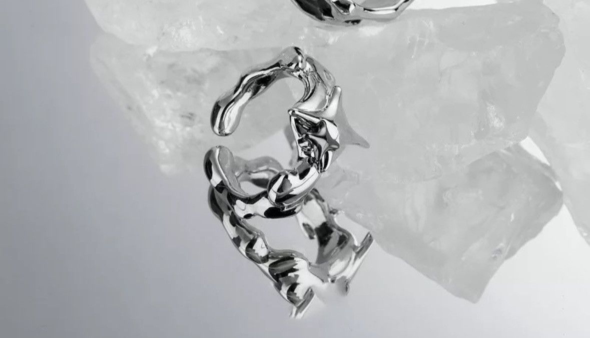 Handmade Abstract Star Ring Silver Slime Modern Punk Art Psychedelic Size ONE SIZE - 2 Thumbnail