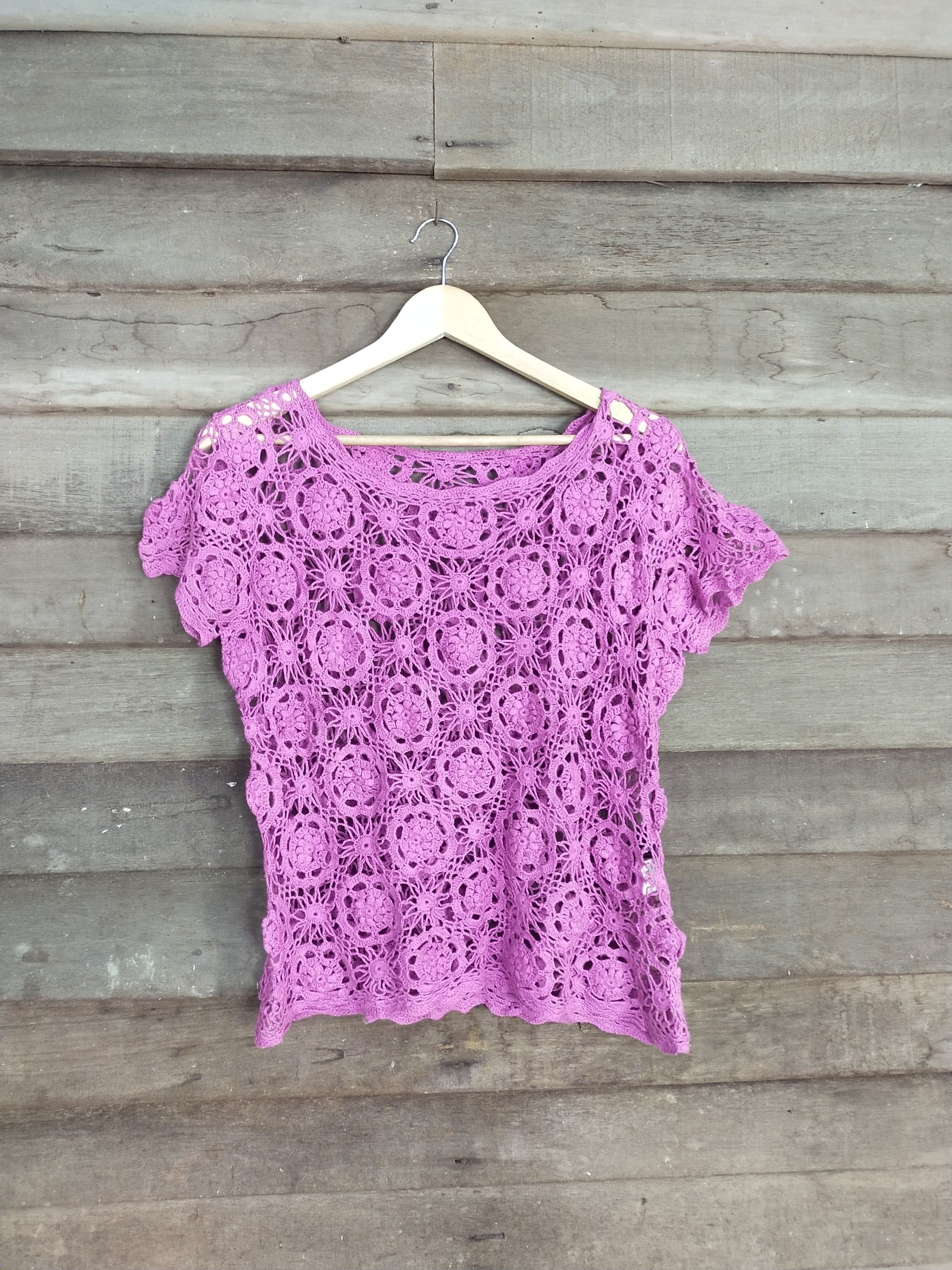 M'S Collection violet crochet meshnet knitwear #S199