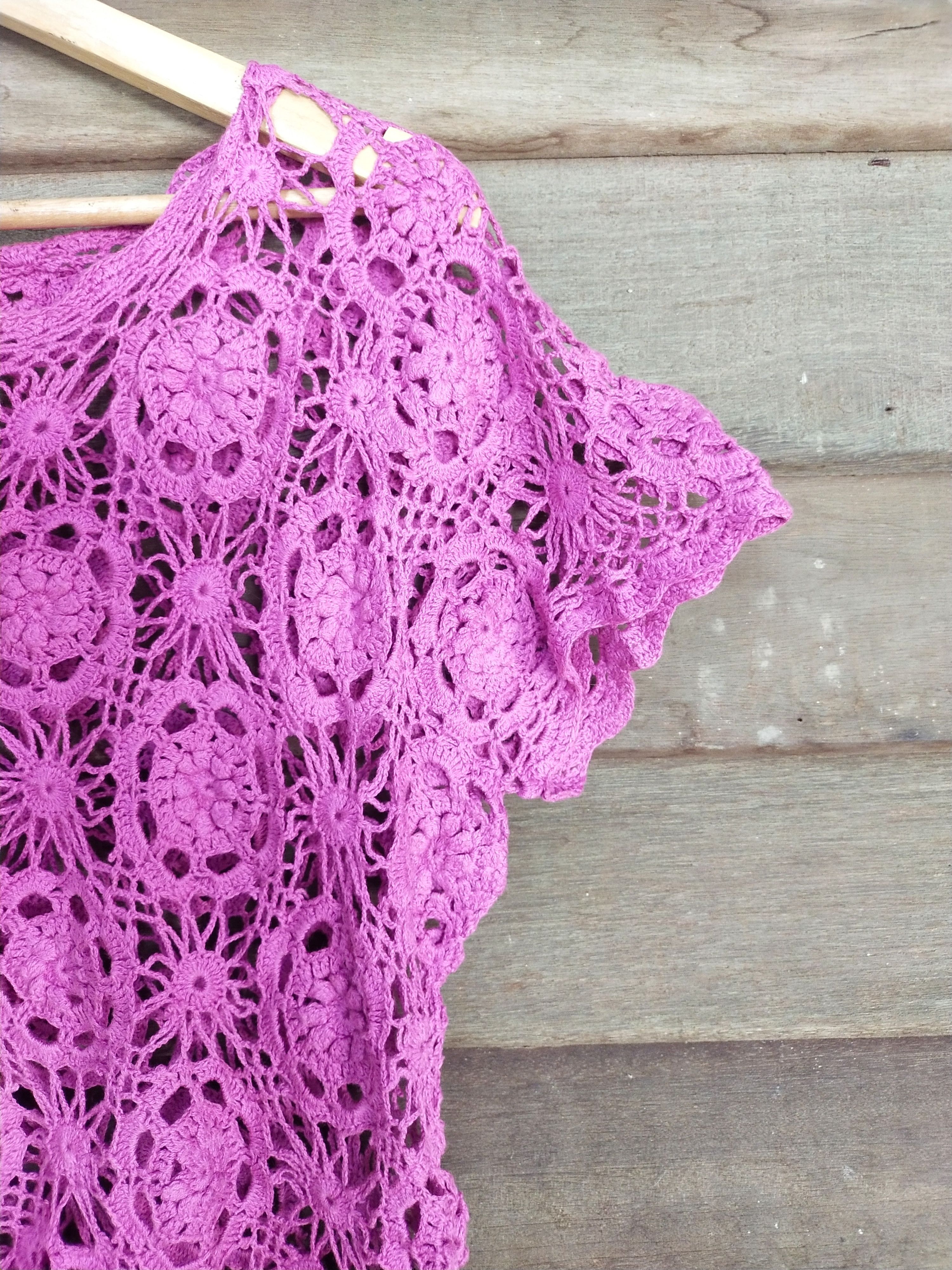 Homespun Knitwear × Japanese Brand M'S Collection violet crochet meshnet knitwear #S199 Size US M / EU 48-50 / 2 - 4 Thumbnail