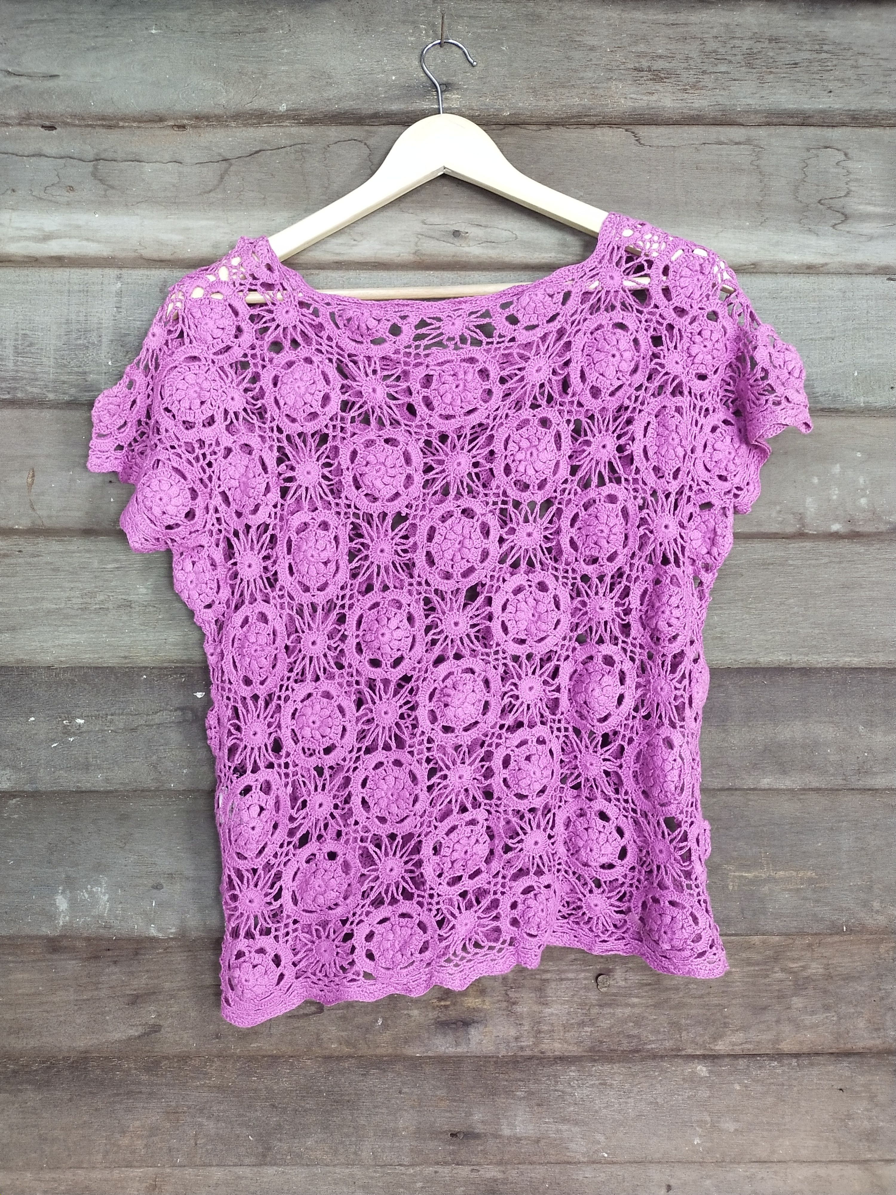 Homespun Knitwear × Japanese Brand M'S Collection violet crochet meshnet knitwear #S199 Size US M / EU 48-50 / 2 - 11 Thumbnail