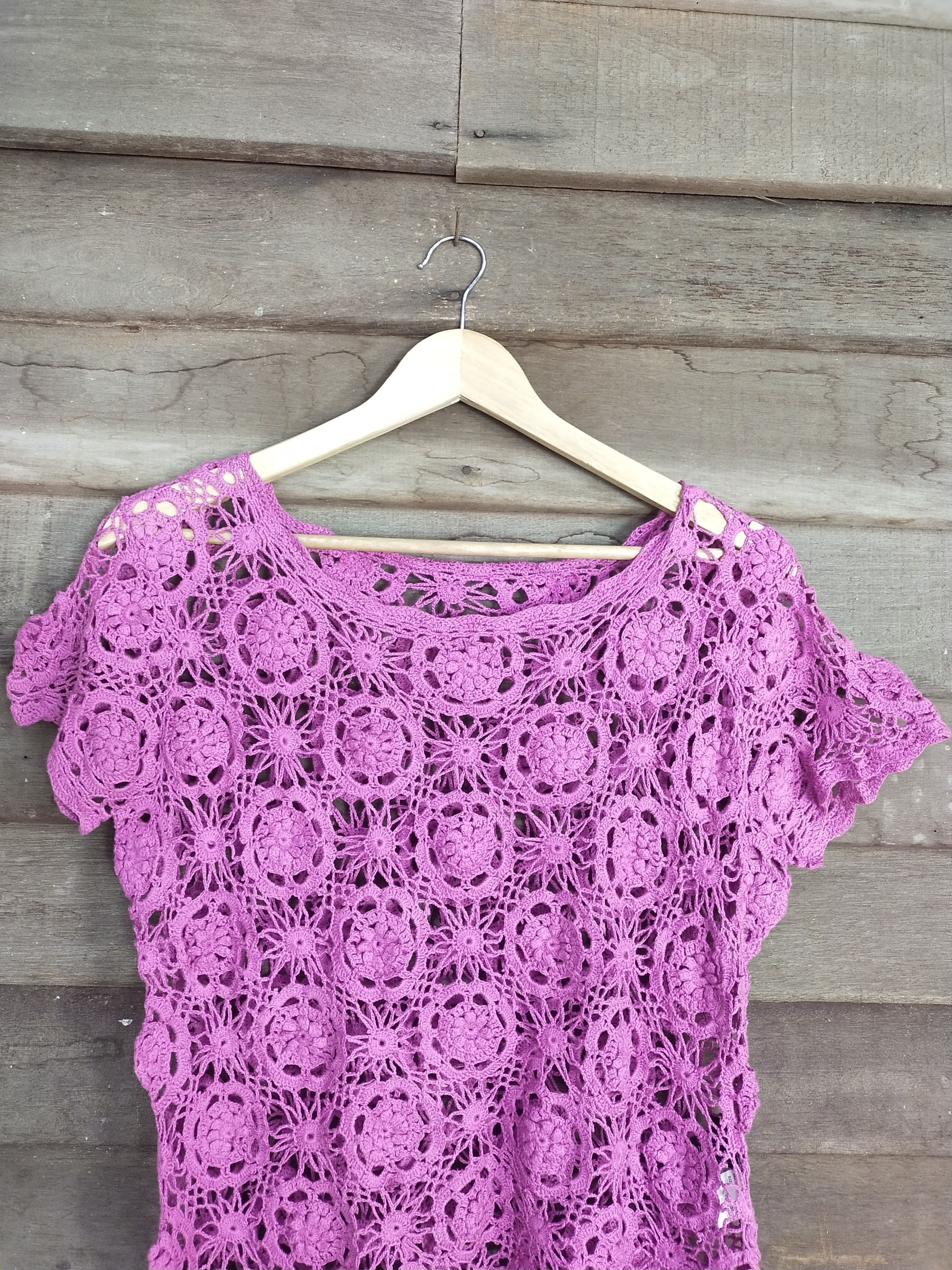 Homespun Knitwear × Japanese Brand M'S Collection violet crochet meshnet knitwear #S199 Size US M / EU 48-50 / 2 - 2 Thumbnail