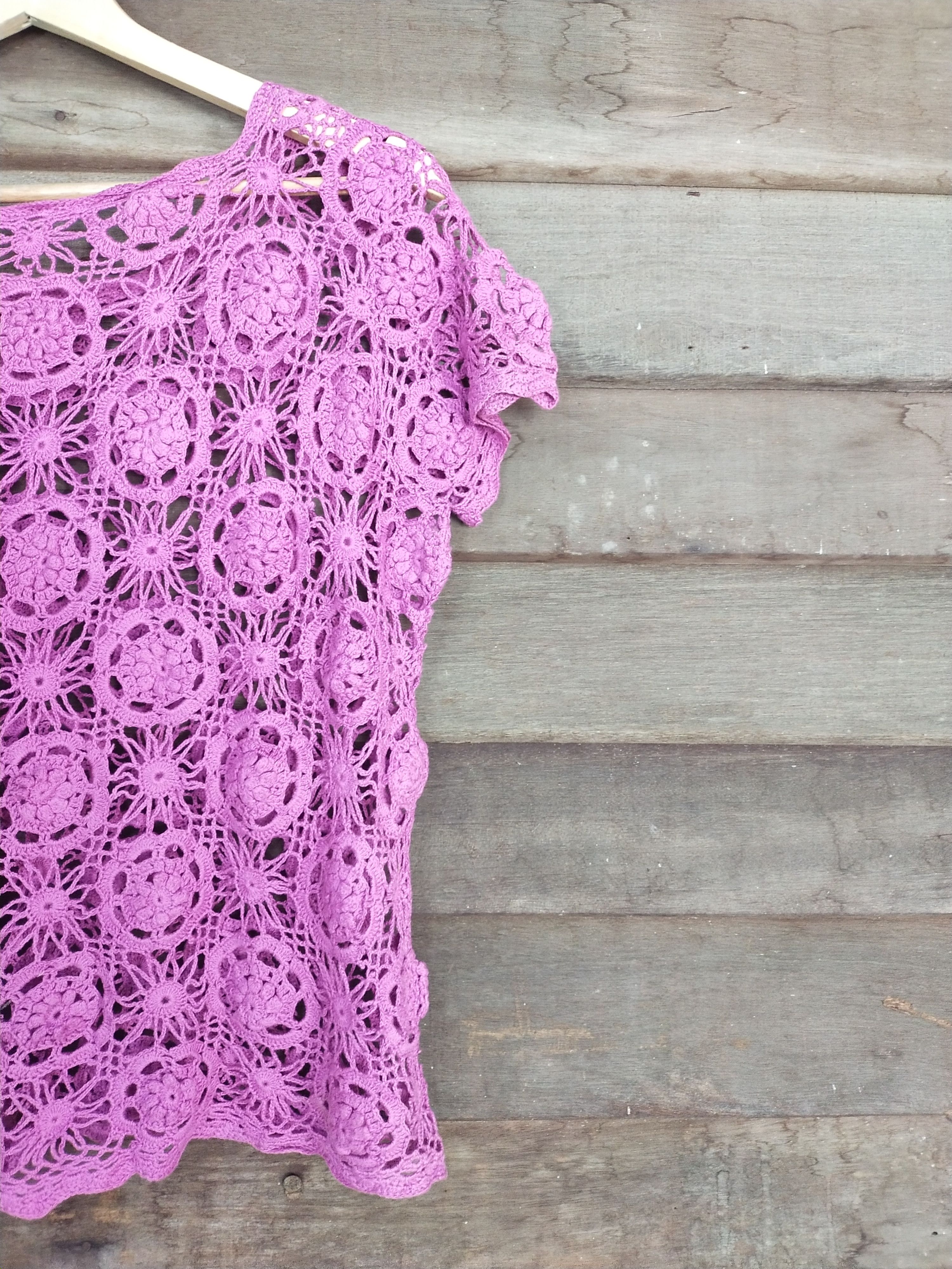 Homespun Knitwear × Japanese Brand M'S Collection violet crochet meshnet knitwear #S199 Size US M / EU 48-50 / 2 - 12 Thumbnail