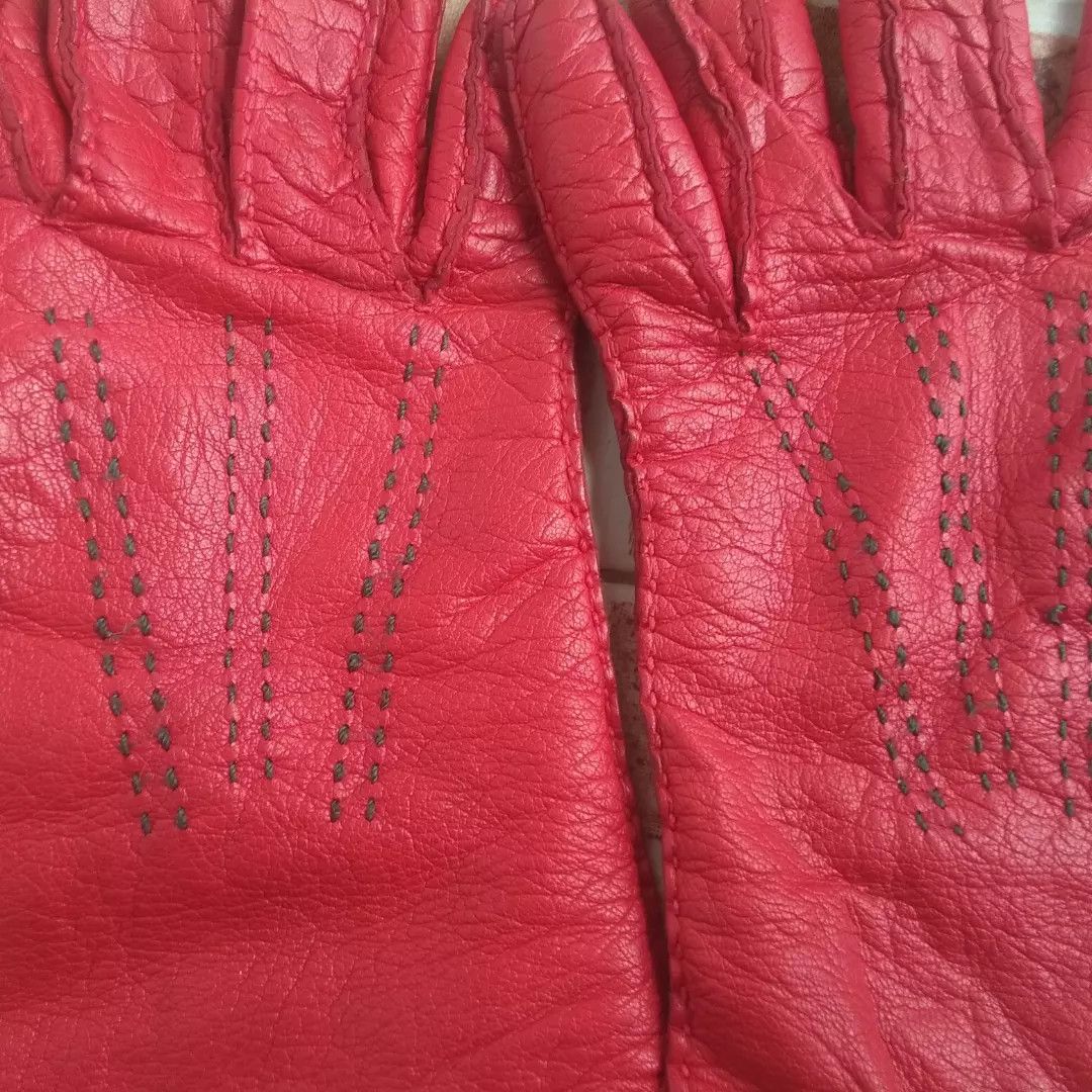 Designer Vintage 50s-70s Gucci Crest Leather Gloves Pink Size ONE SIZE - 6 Thumbnail