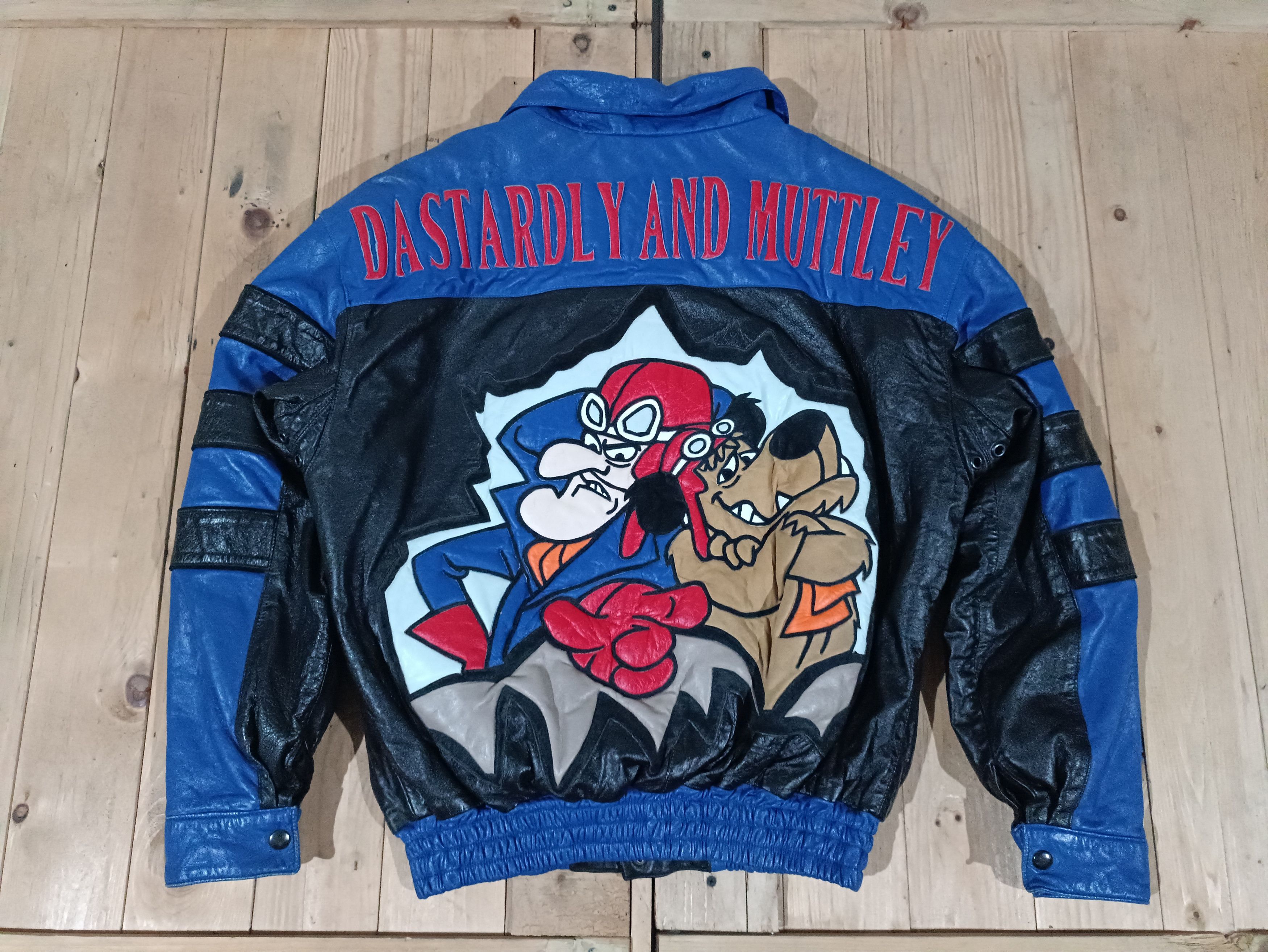 Vintage VTG 90S DASTARDLY MUTTLEY LEATHER VARSITY JACKET RARE Size US S / EU 44-46 / 1 - 8 Thumbnail