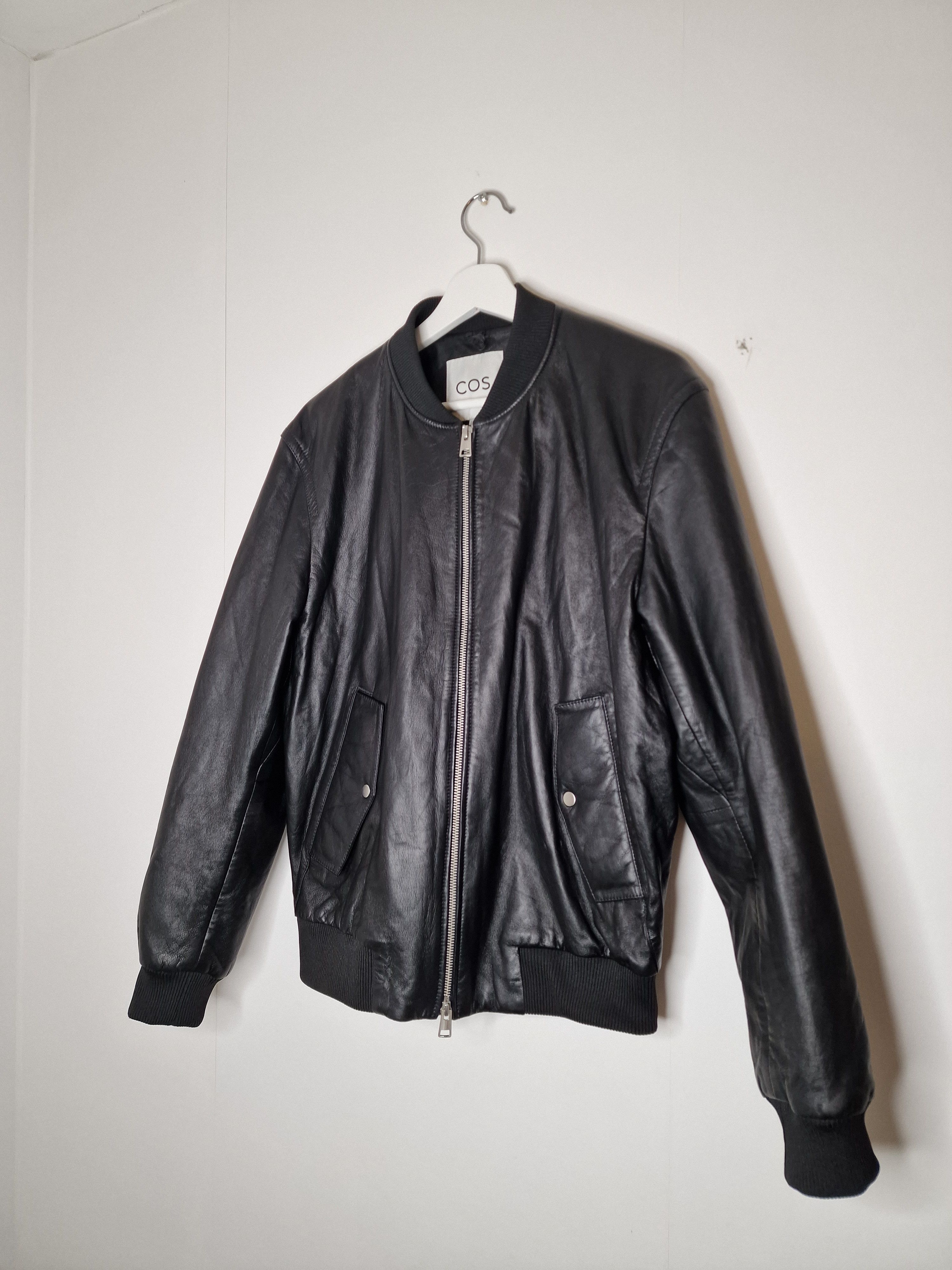 image of Cos Leather Bomber in Black, Men's (Size Small)