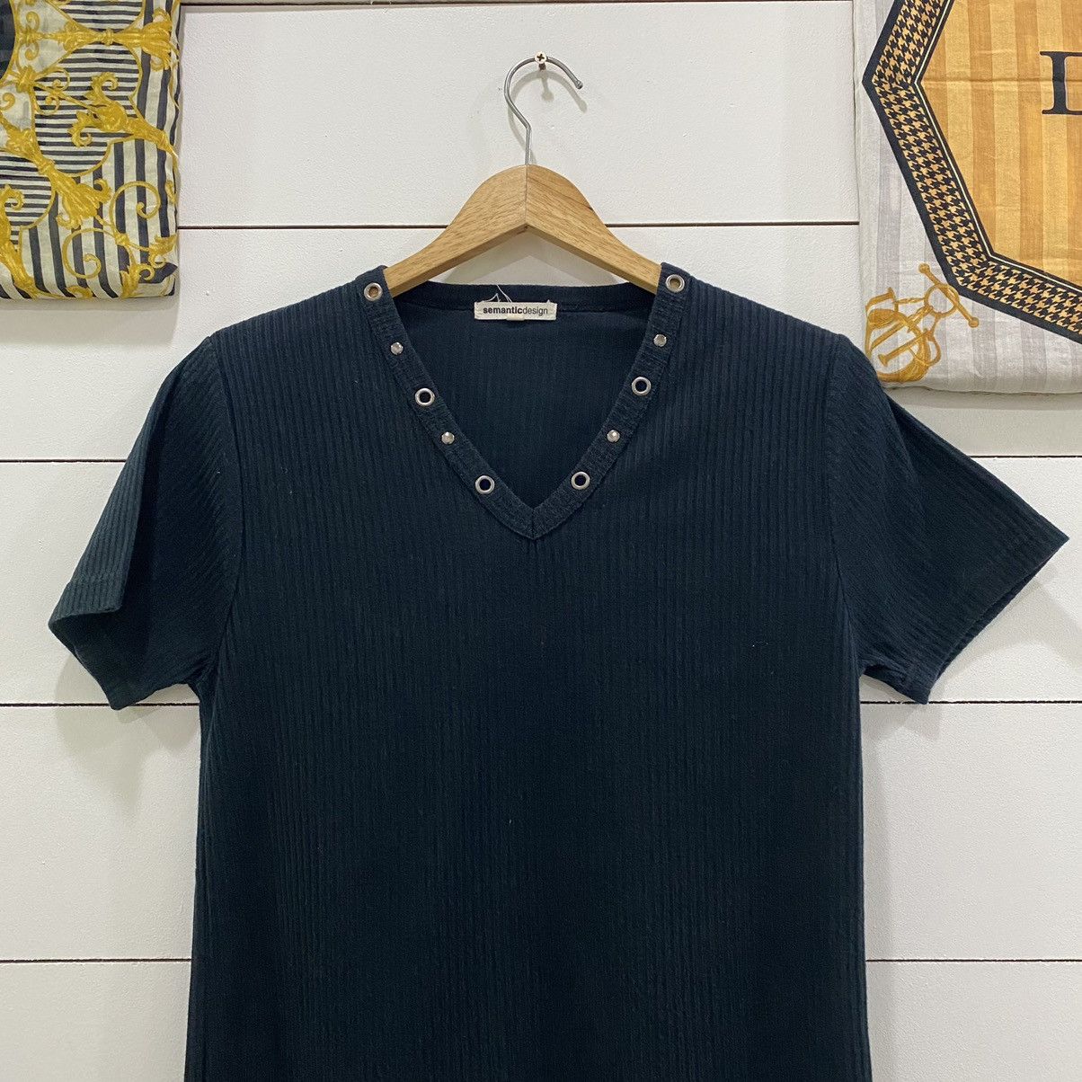 If Six Was Nine × Le Grande Bleu (L.G.B.) × semanticdesign Semantic Design Japanese V-Neck Tee Tshirt Size US XXS / EU 40 - 2 Thumbnail