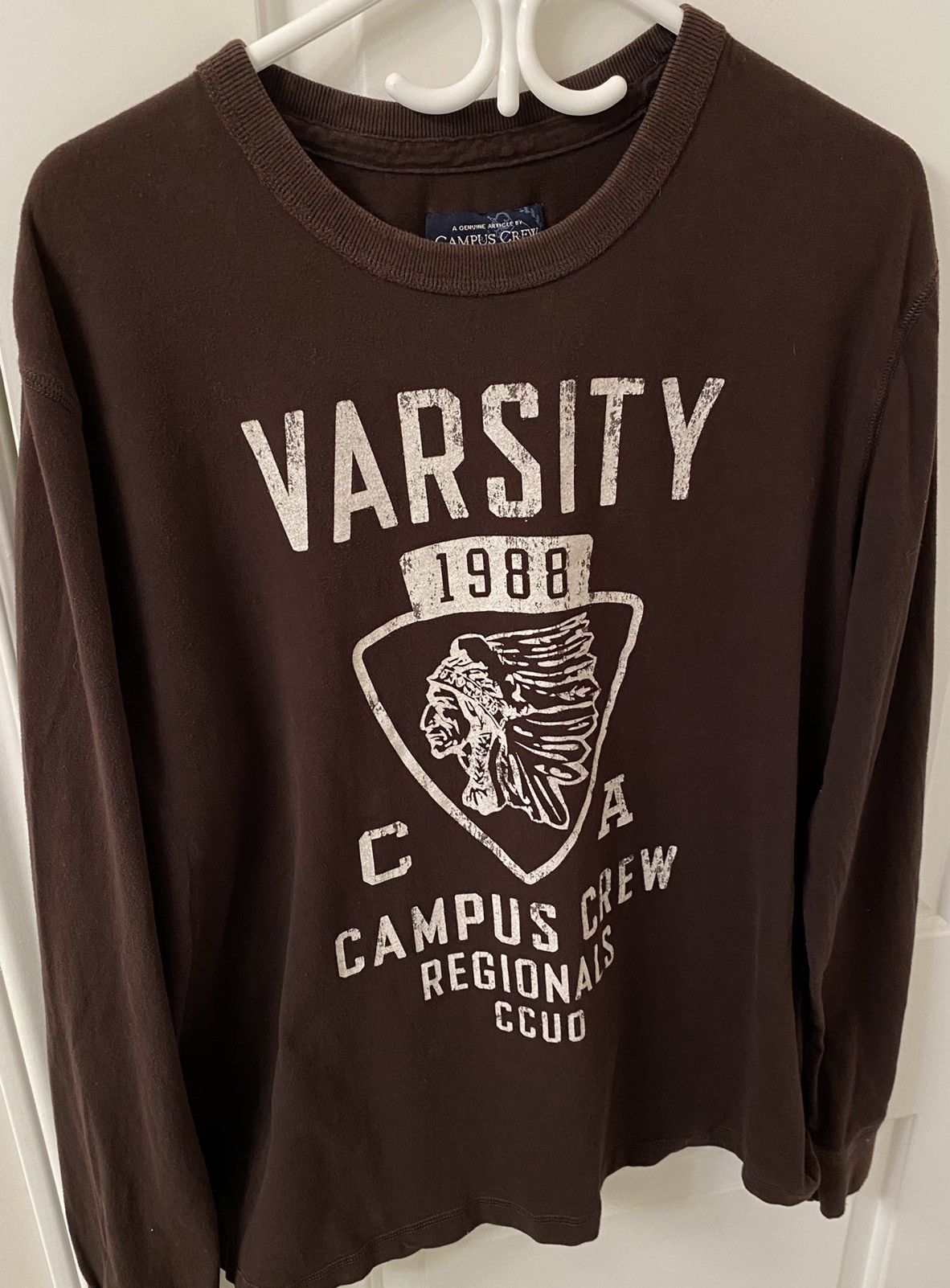 Other Vintage Varsity Campus Crew Mens Brown Long Sleeve Shirt Size US XL / EU 56 / 4 - 2 Thumbnail