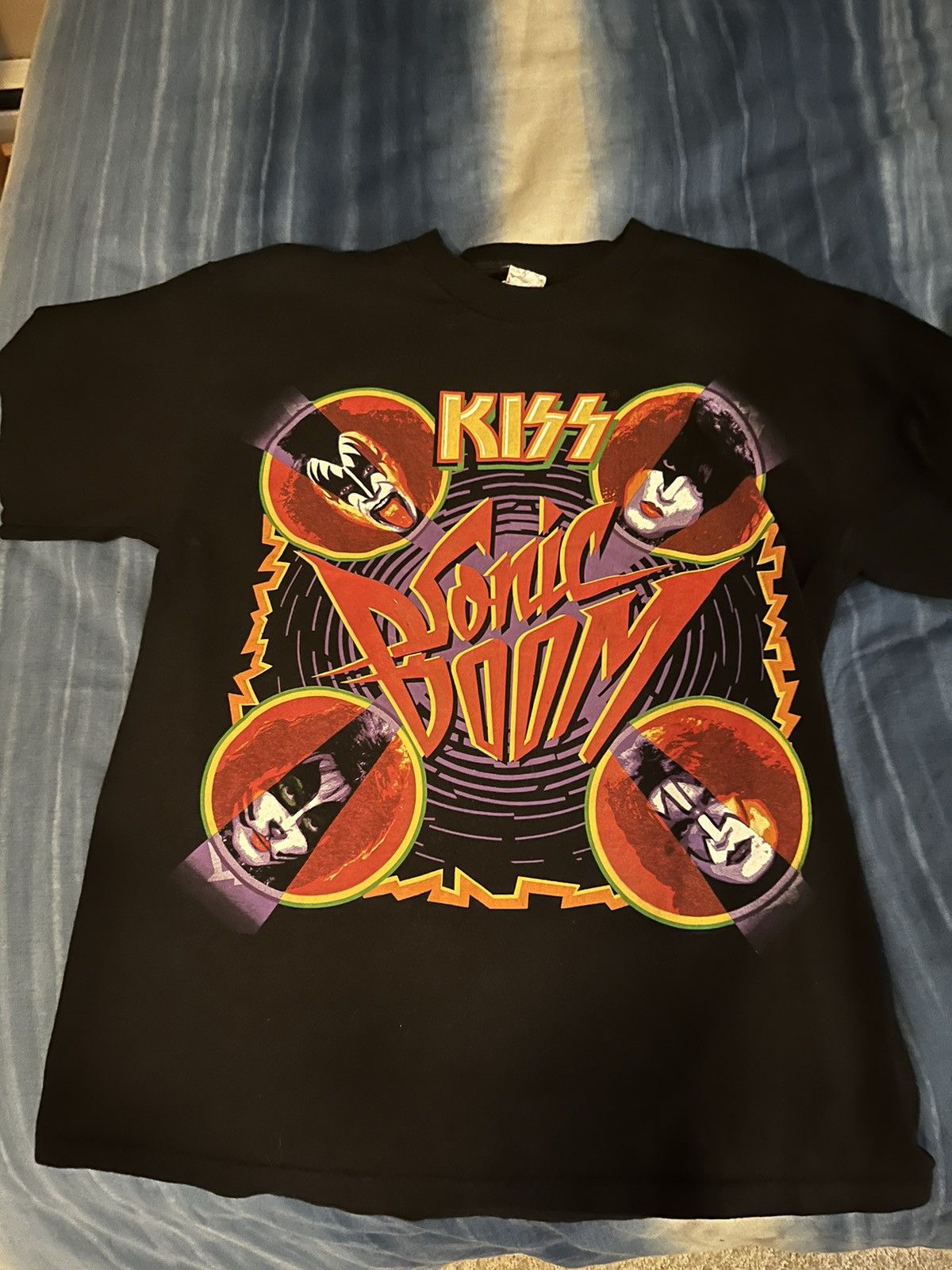 T-Shirt Vintage KISS "The Originals" Destroyed - Coupe Découpée, Taille L, Noir - Occasion Très Bon État