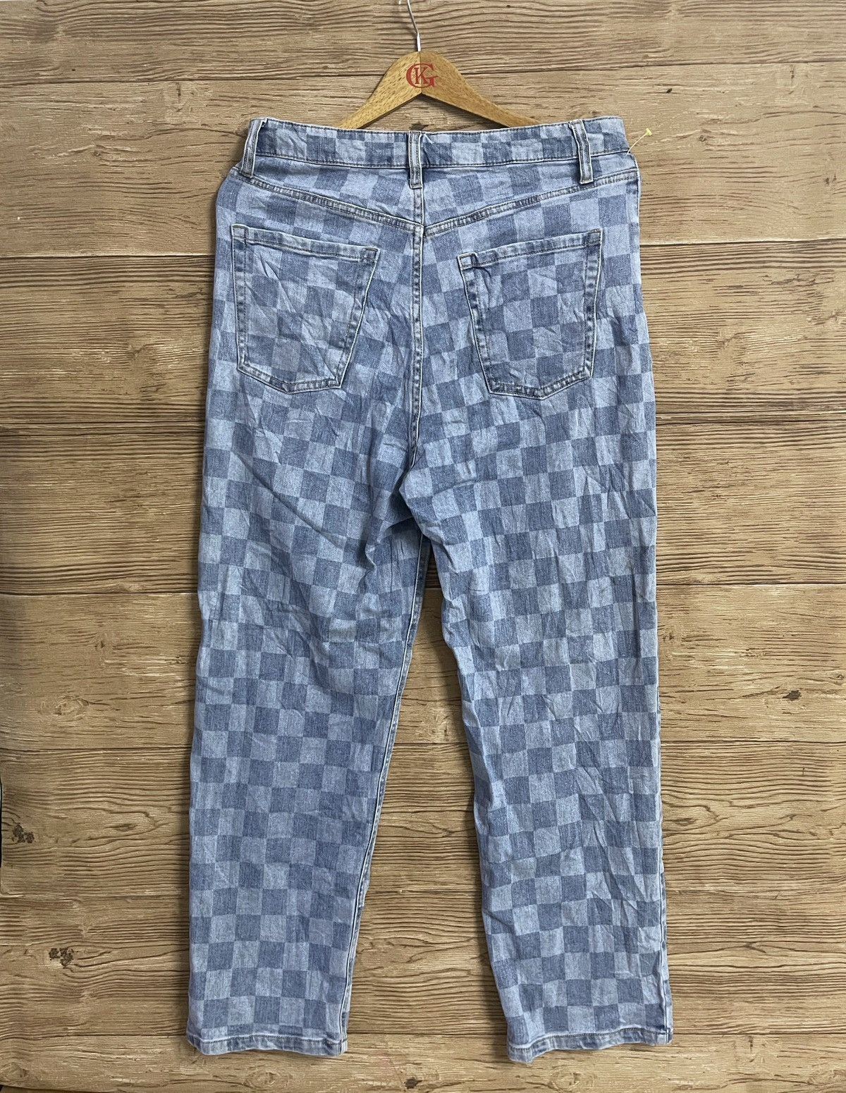 Vintage Checkerboard Denim Stretch Punk Biker W31 L40
