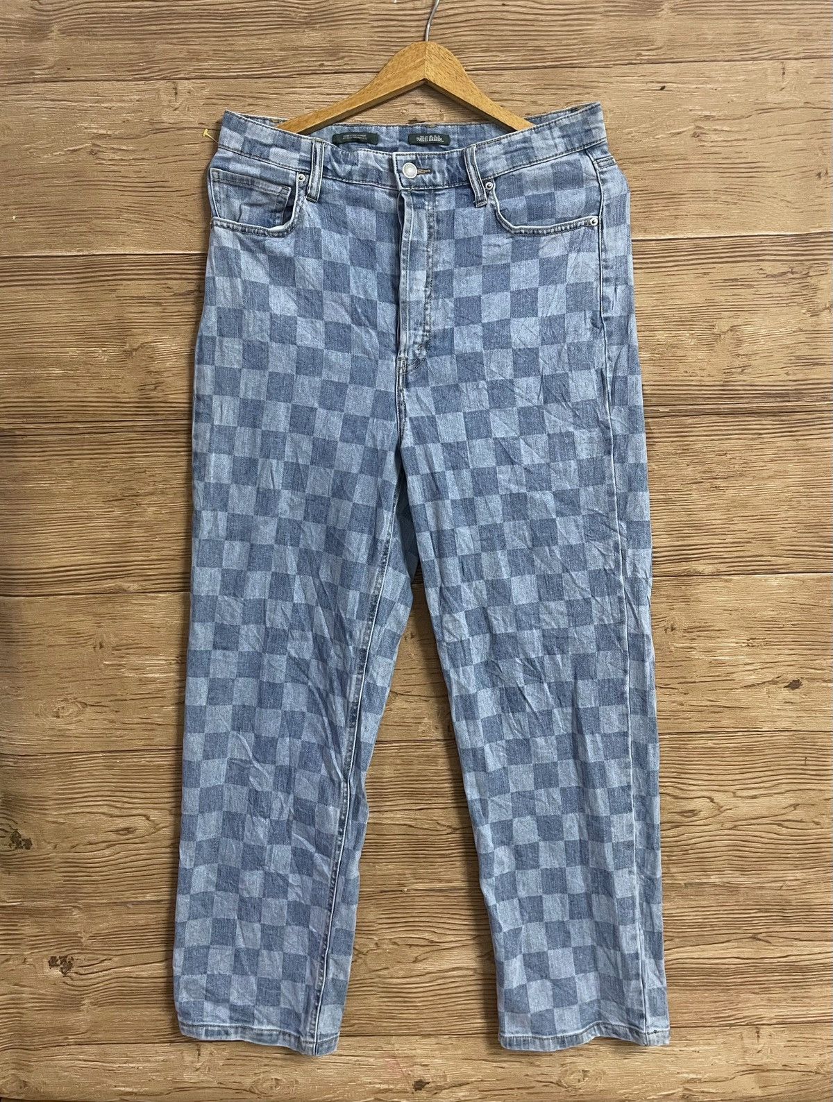 Vintage Checkerboard Denim Stretch Punk Biker W31 L40
