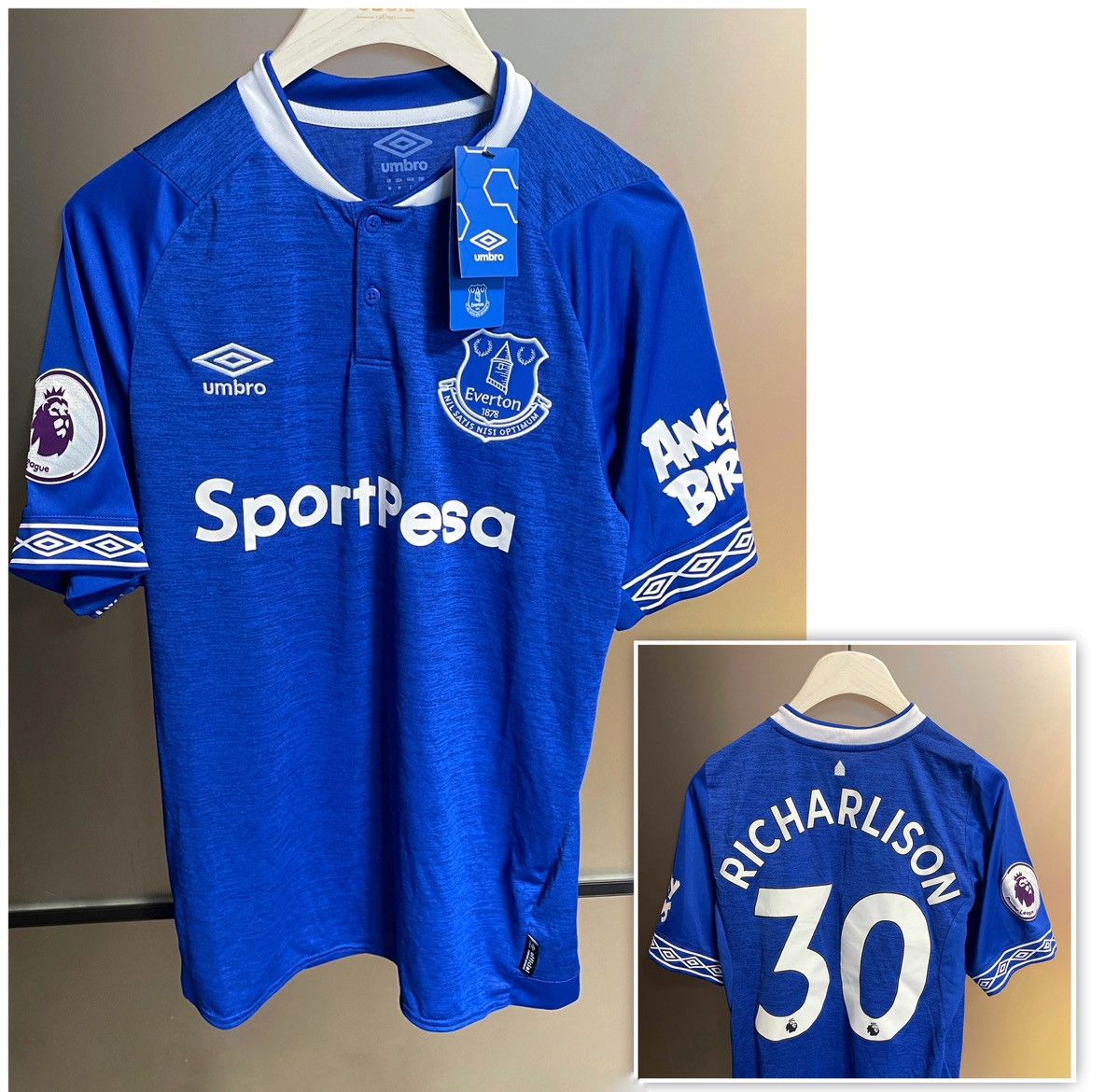 Maillot Everton FC Richarlison #30 – Umbro YXL, Premier League, Authentique Vintage