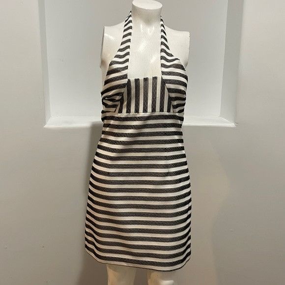 Trina Turk Halter Black White Mini Dress Backless Black Whit