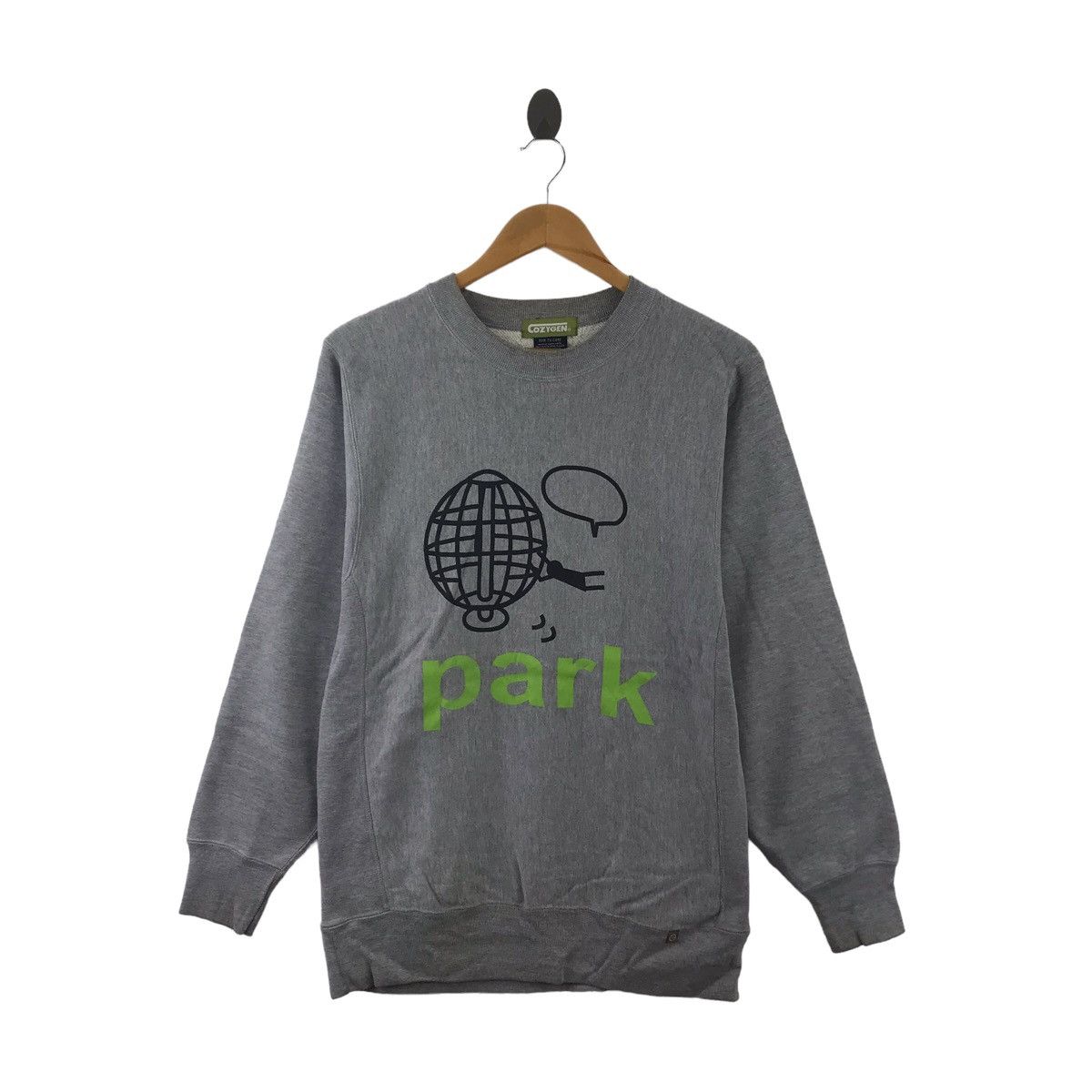 Vintage COZYGEN PARK Print Design Grey Sweatshirt