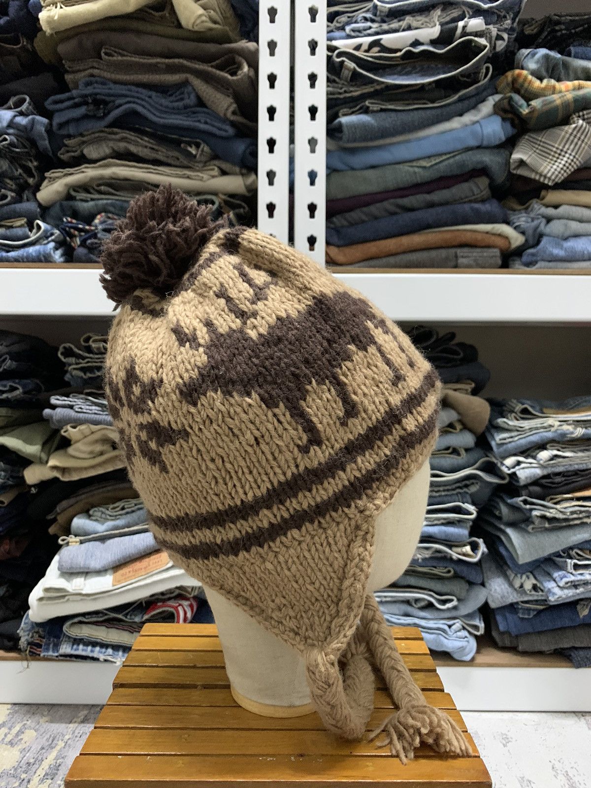 If Six Was Nine Vintage Ear Flap Deer Knit Wool Winter Beanie Hat Size ONE SIZE - 3 Thumbnail