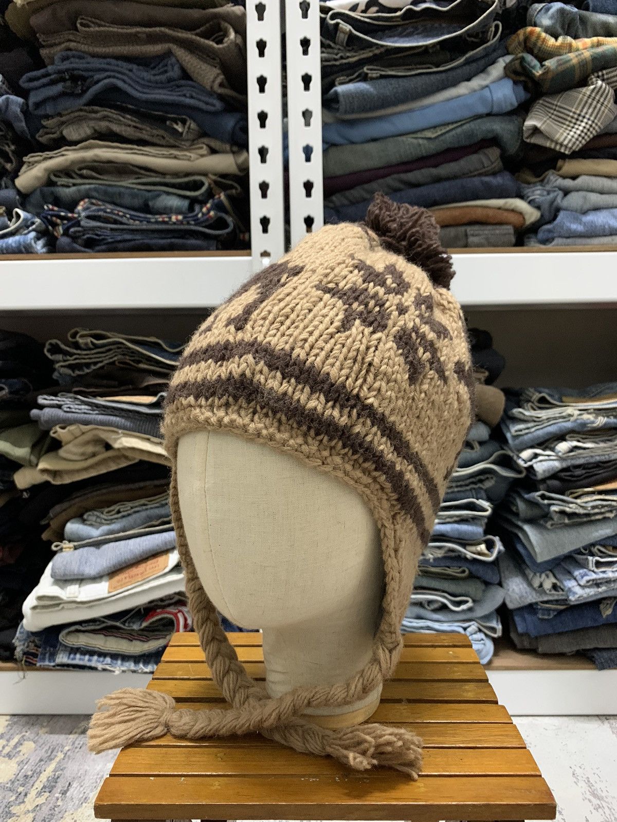 If Six Was Nine Vintage Ear Flap Deer Knit Wool Winter Beanie Hat Size ONE SIZE - 1 Thumbnail