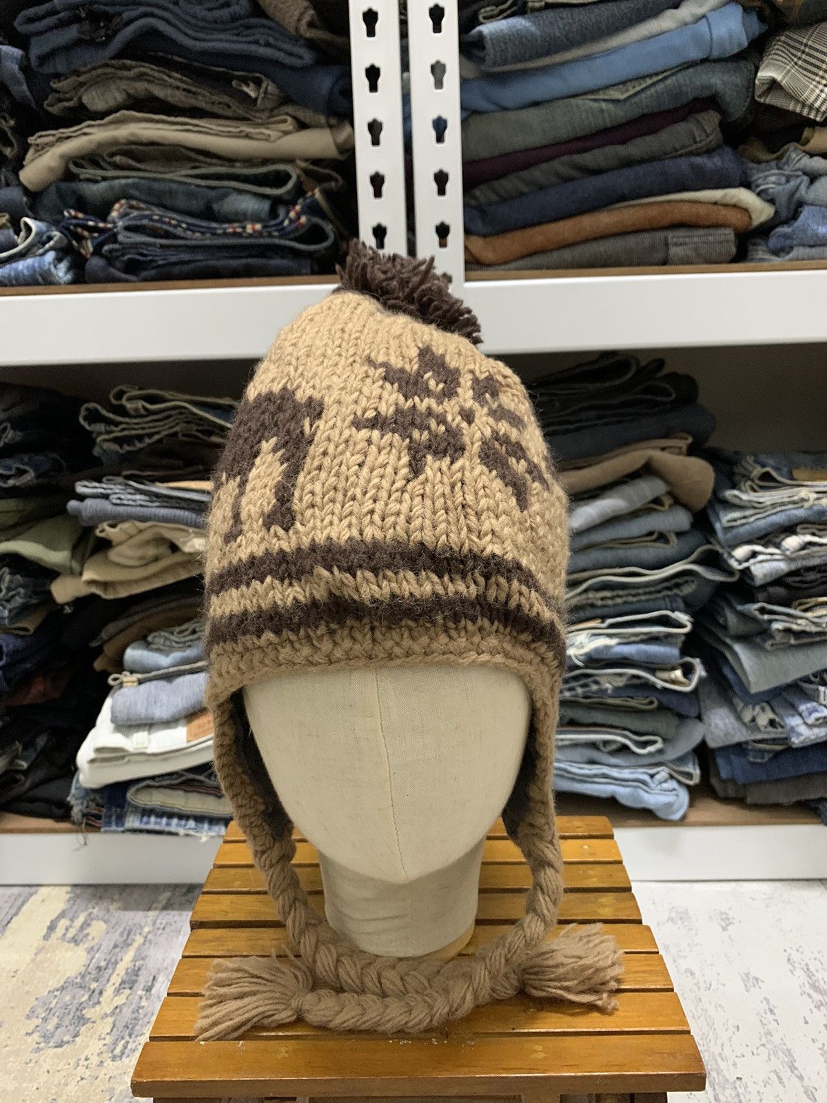 If Six Was Nine Vintage Ear Flap Deer Knit Wool Winter Beanie Hat Size ONE SIZE - 5 Thumbnail