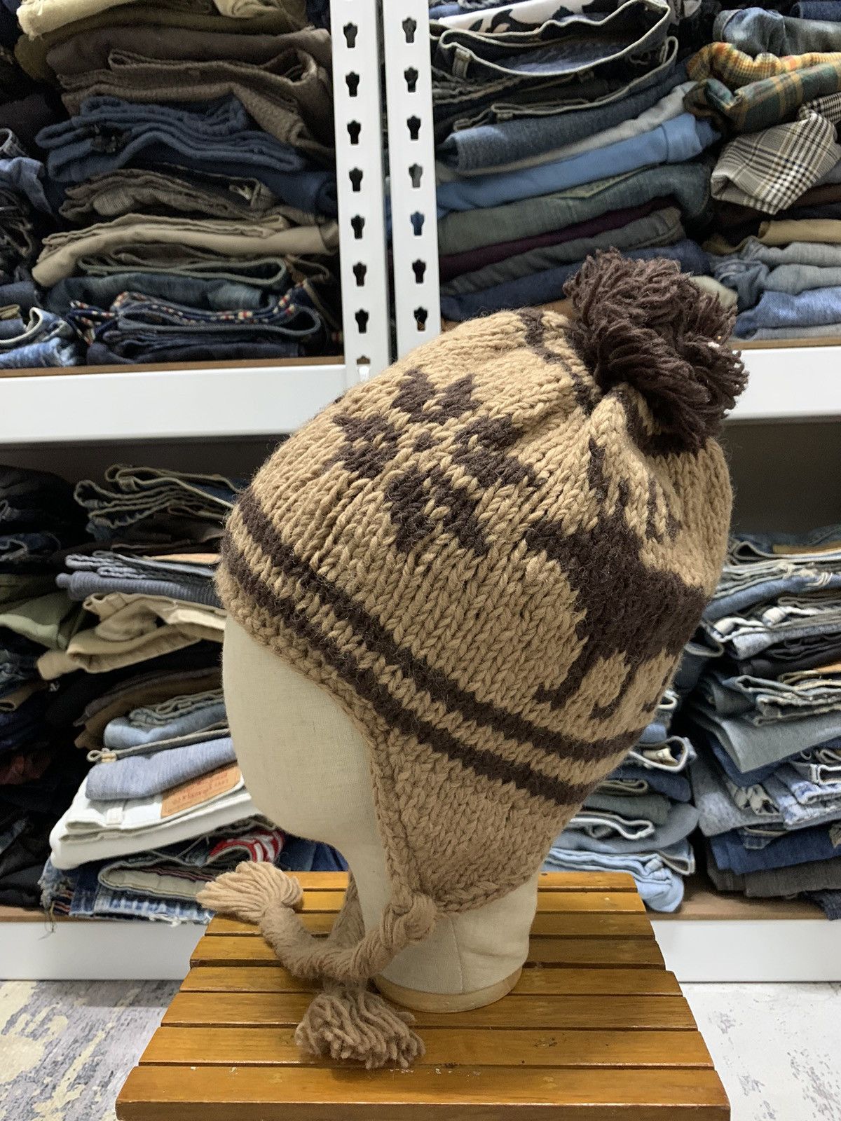 If Six Was Nine Vintage Ear Flap Deer Knit Wool Winter Beanie Hat Size ONE SIZE - 2 Thumbnail