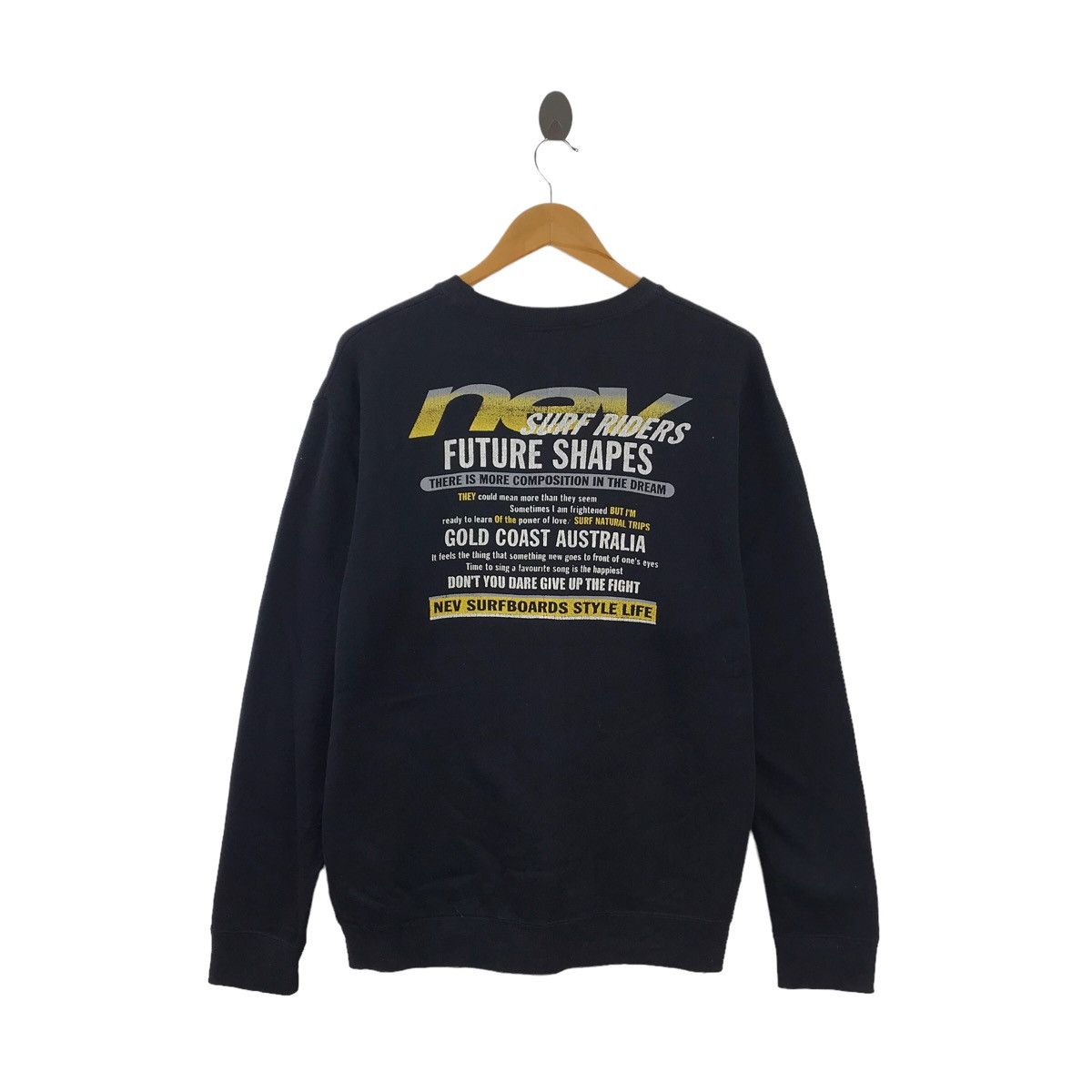 Vintage NEV SURFBOARDS STYLE LIFE Big Print Black Sweatshirt