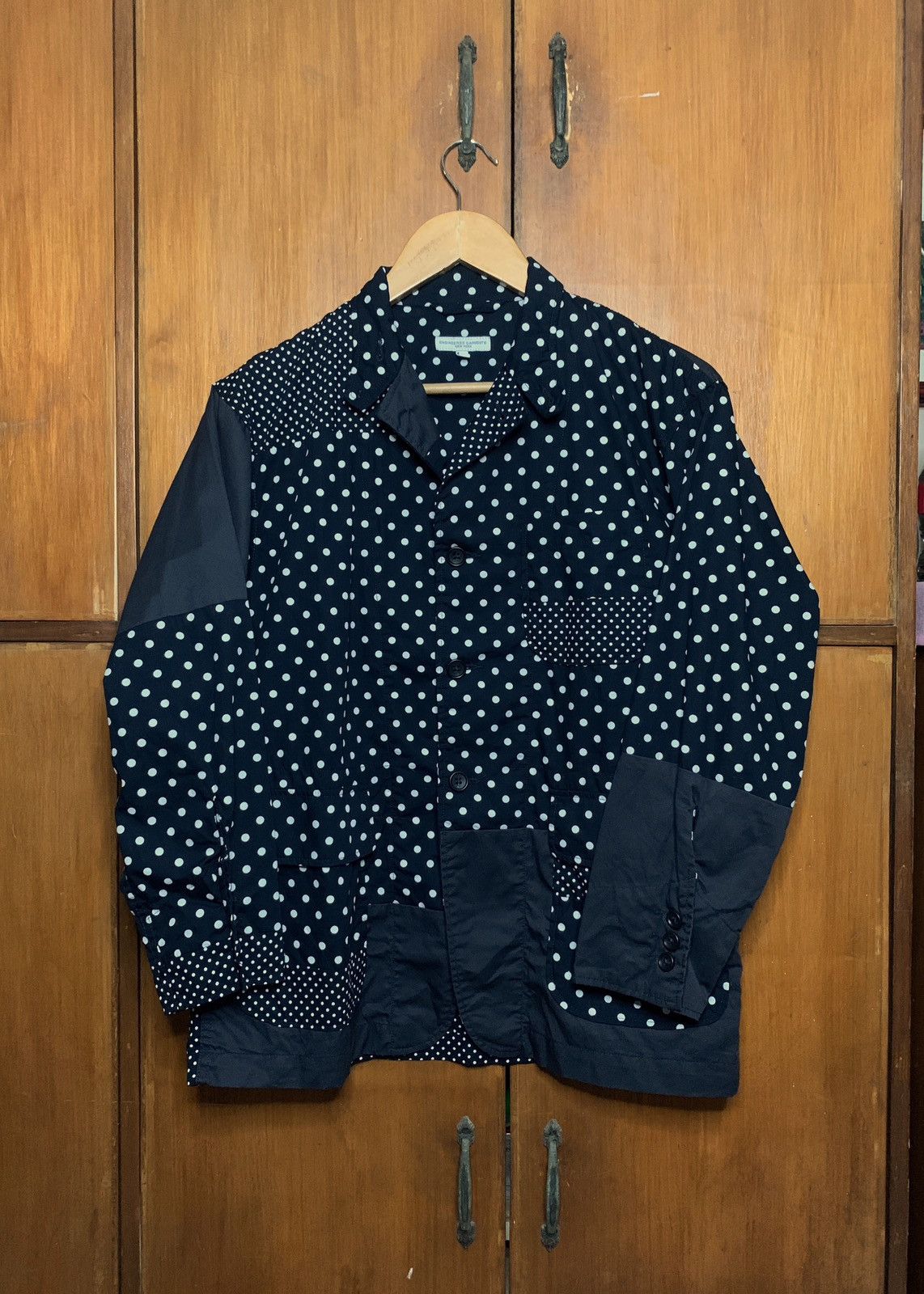 image of Engineered Garments Ss19 Loiter Jacket Navy/white Polka, Men's (Size Medium)