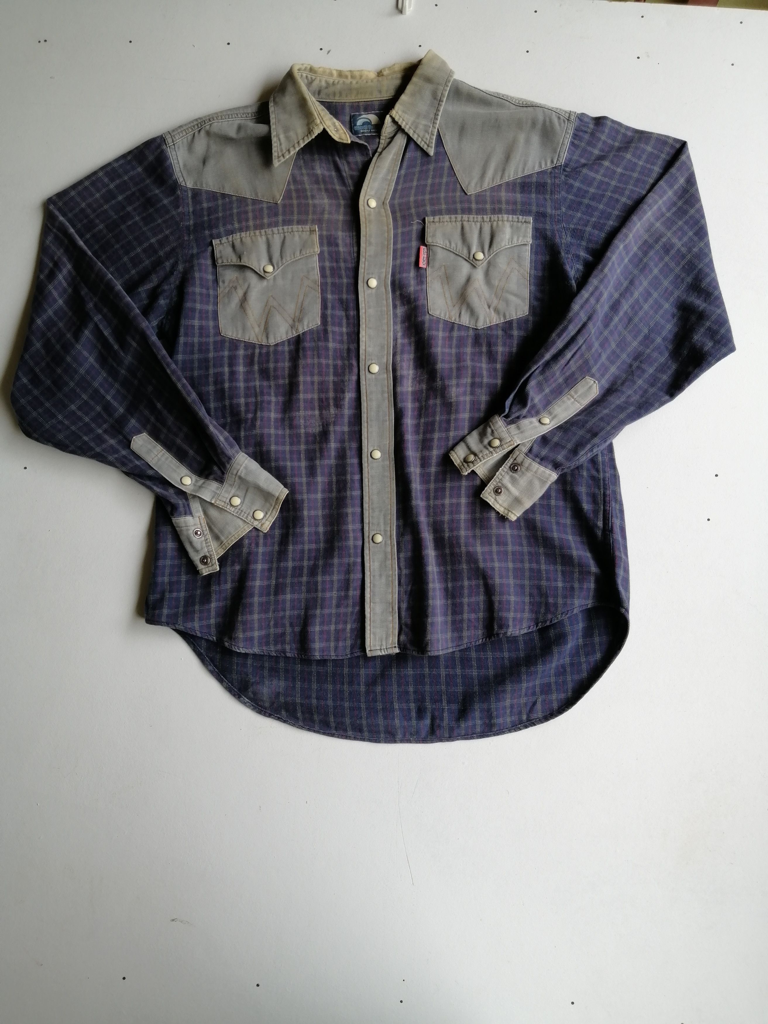 Denim & Co. × Designer Vintage Wave Ranch Board Wear Flannel Denim Button Up Size US M / EU 48-50 / 2 - 2 Thumbnail