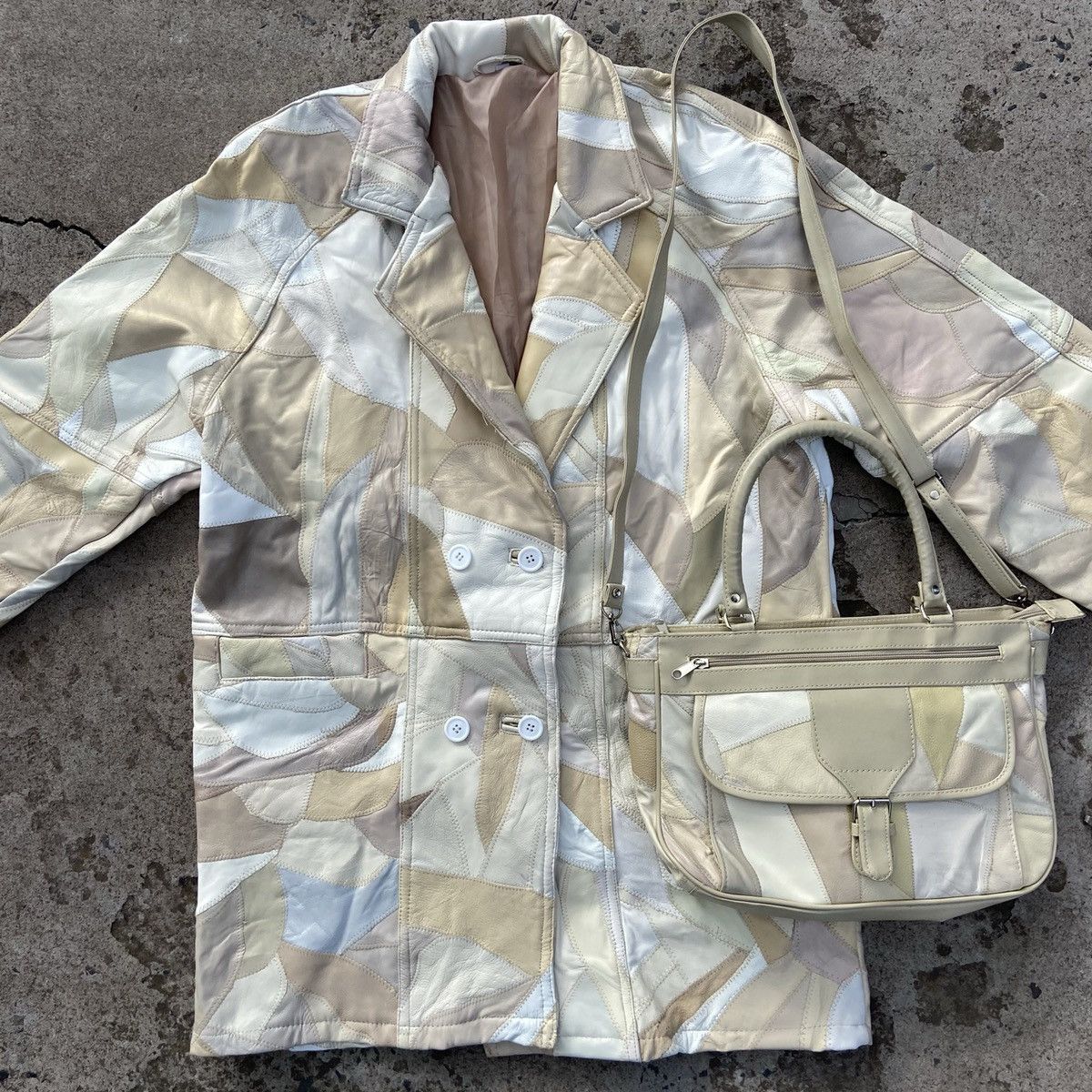 Vintage 1980s PATCHWORK LEATHER JACKET + CROSS BODY BAG - № 2009 Size US L / EU 52-54 / 3 - 2 Thumbnail