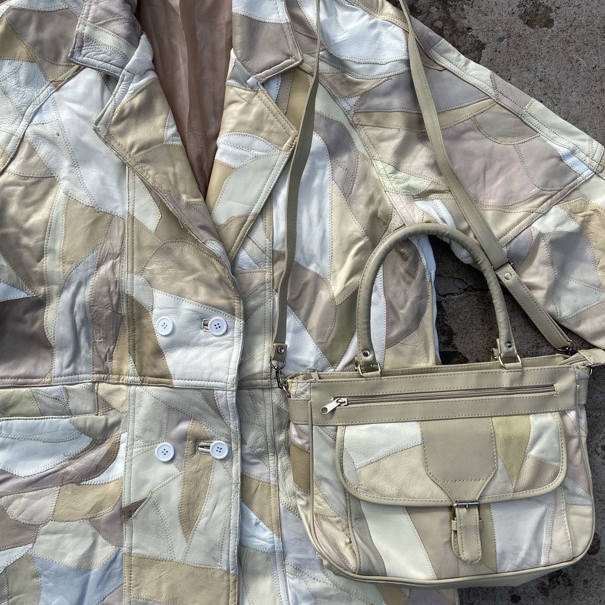 Vintage 1980s PATCHWORK LEATHER JACKET + CROSS BODY BAG - № 2009 Size US L / EU 52-54 / 3 - 4 Thumbnail