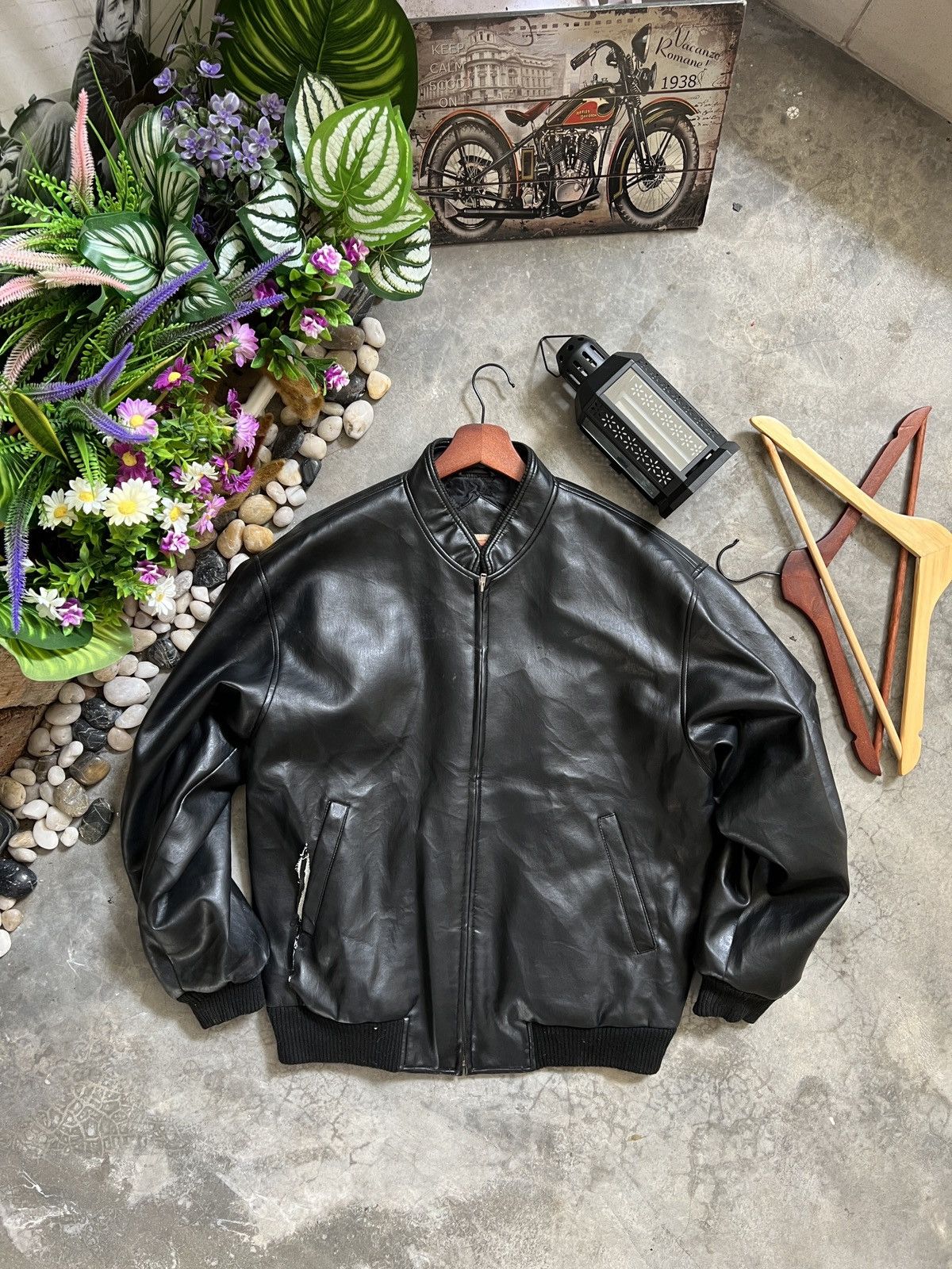 Leather Bomber Jacket Vintage Black Leather Blazer Vintage Leather - Main Image