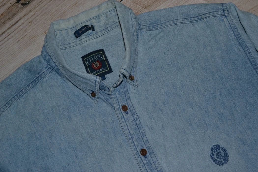 80'S Ralph Lauren CHAPS long sleeve button down denim shirt men's size L vintage cotton blue type Vintage Second Hand