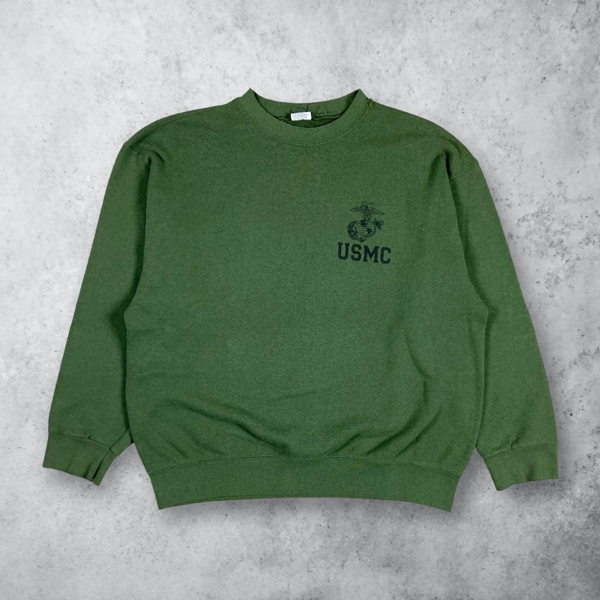 Pull Vintage Tricoté Muscade Années 90 - Col V Brodé USMC West Point - Taille 2XL - Couleur Crème