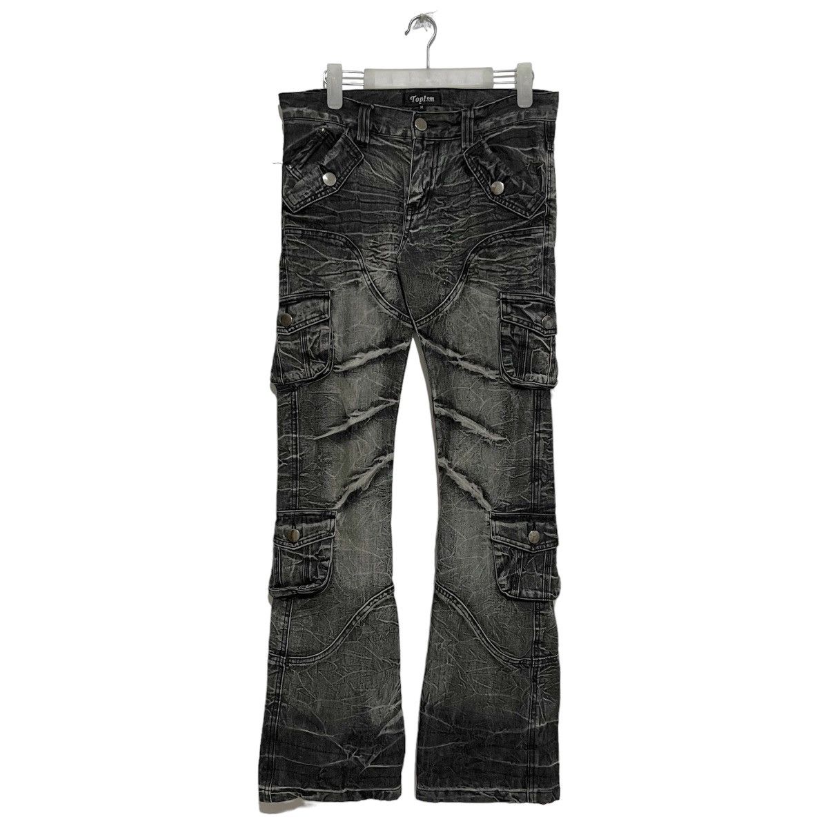 Japanese Brand Japanese Topism Distressed Bondage Flare Cargo Jeans Size US 31 - 1 Thumbnail