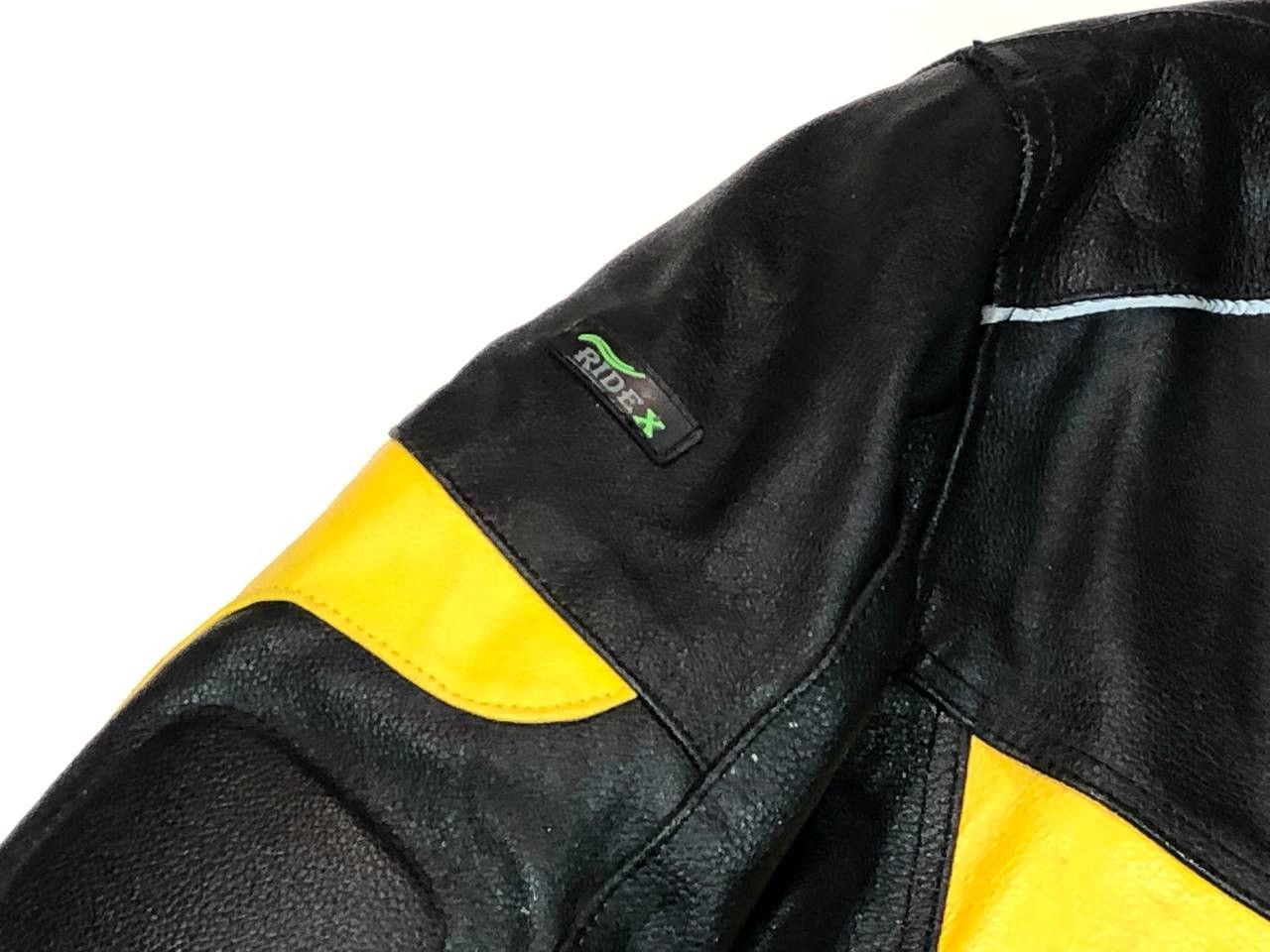 Genuine Leather × Japanese Brand Ridex Leather Moto Racing Jacket Black Yellow Ninja Size US L / EU 52-54 / 3 - 7 Thumbnail