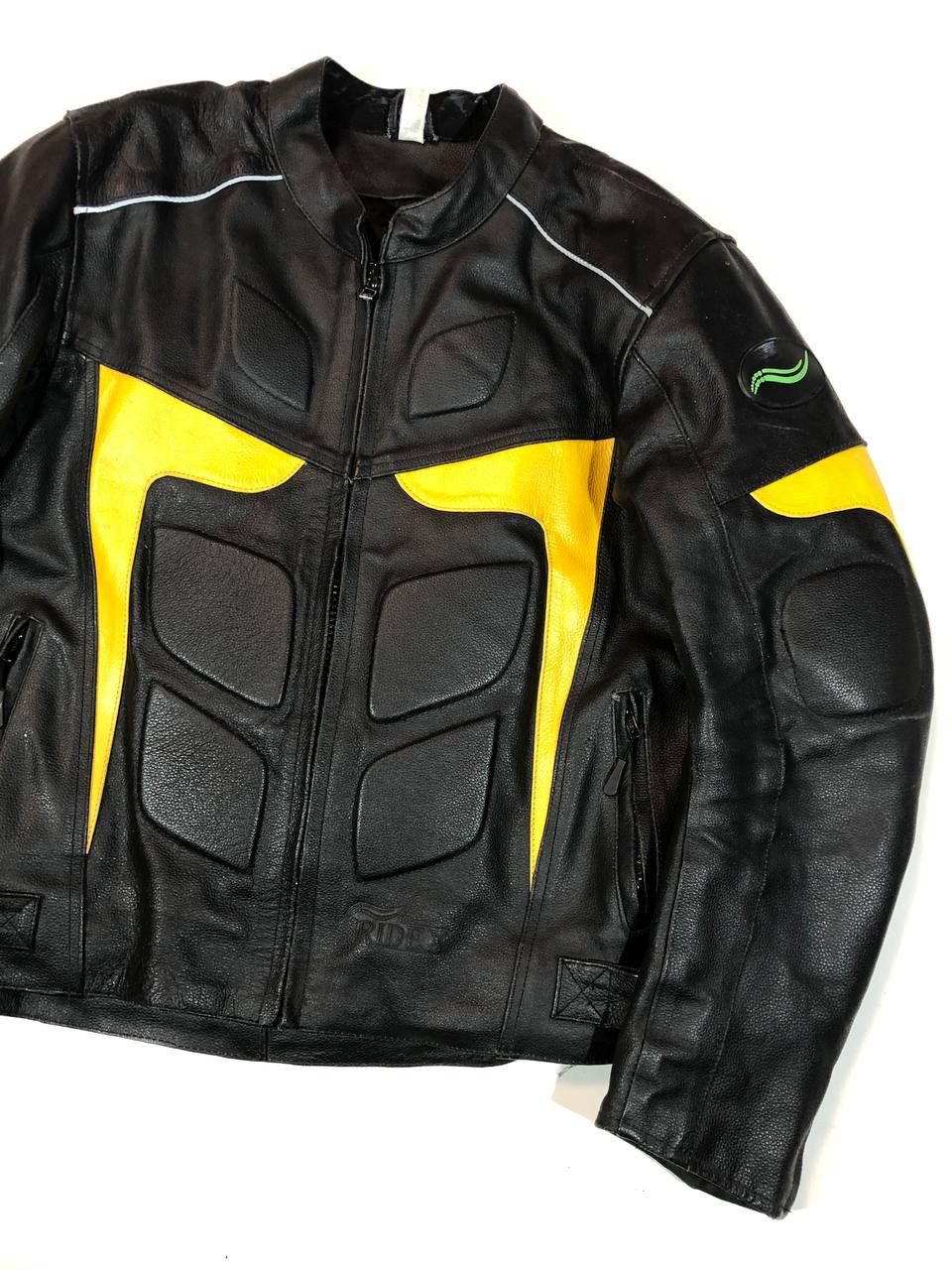 Genuine Leather × Japanese Brand Ridex Leather Moto Racing Jacket Black Yellow Ninja Size US L / EU 52-54 / 3 - 2 Thumbnail