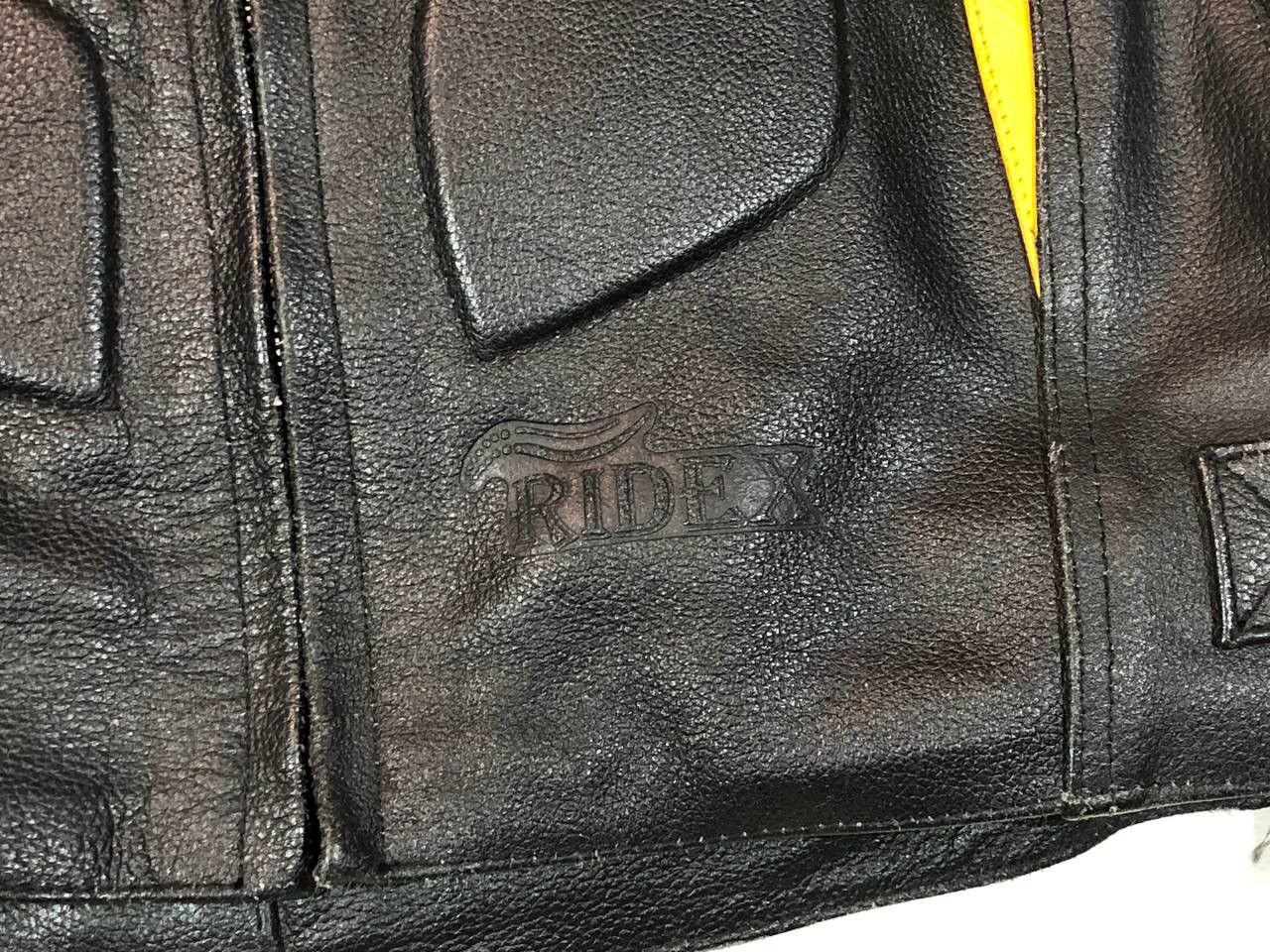 Genuine Leather × Japanese Brand Ridex Leather Moto Racing Jacket Black Yellow Ninja Size US L / EU 52-54 / 3 - 9 Thumbnail