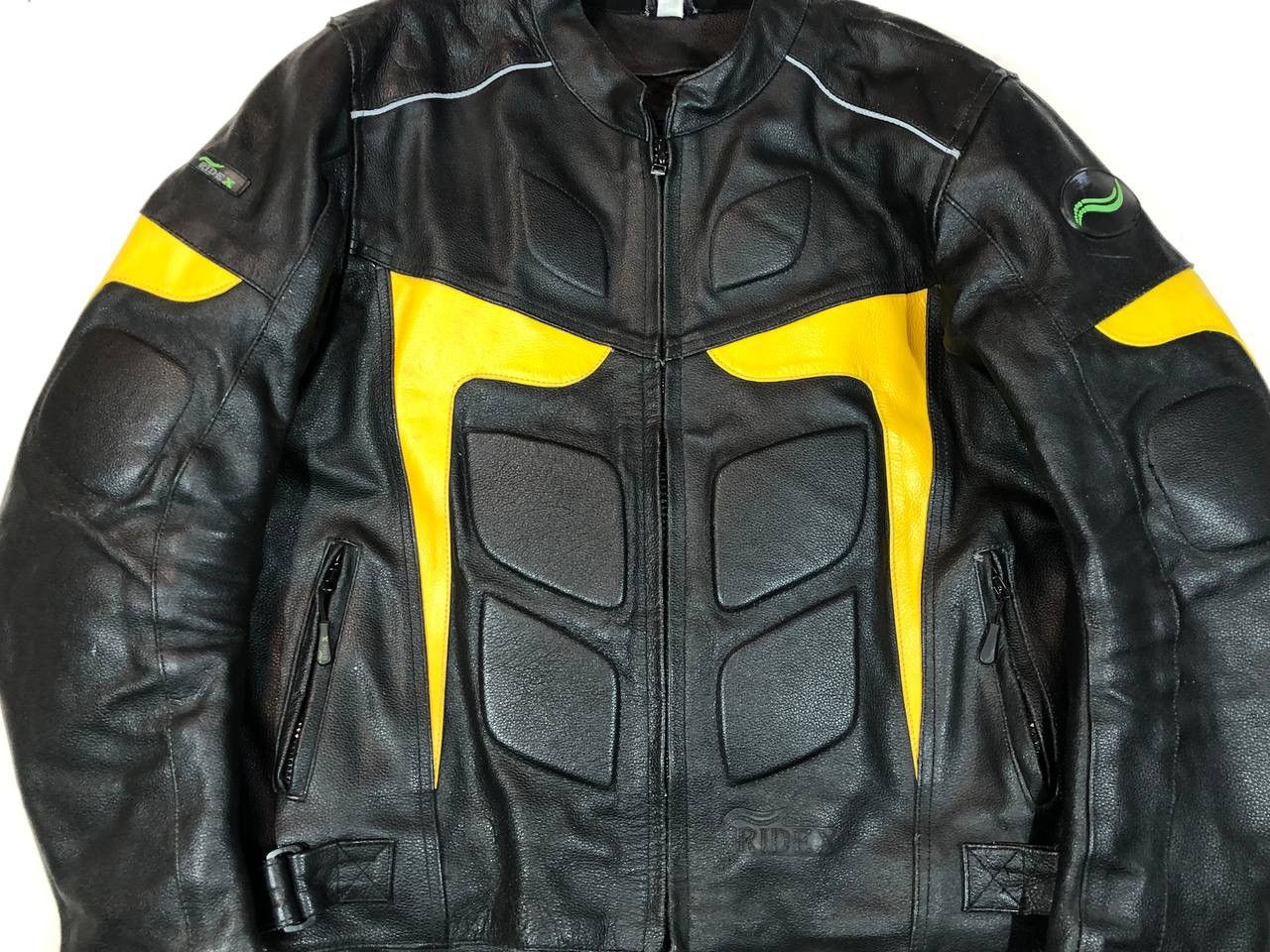 Genuine Leather × Japanese Brand Ridex Leather Moto Racing Jacket Black Yellow Ninja Size US L / EU 52-54 / 3 - 4 Thumbnail